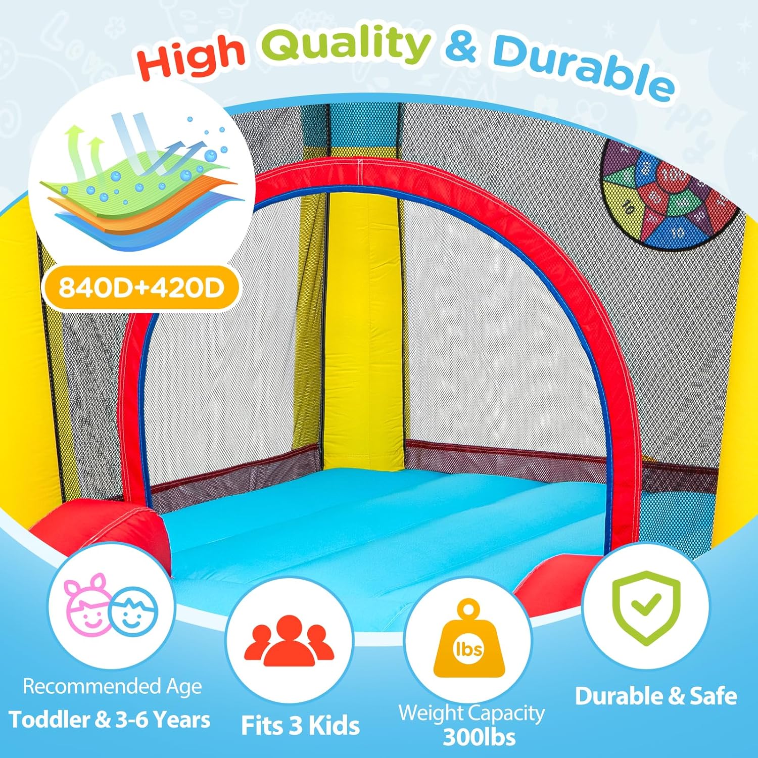 Thumbnail 6 de Bounce House for Kids 3-6 with Slide & Ball Pit & Hoop — 5-in-1 Indoor/Outdoor inflatable castle (Includes 370W Blower)