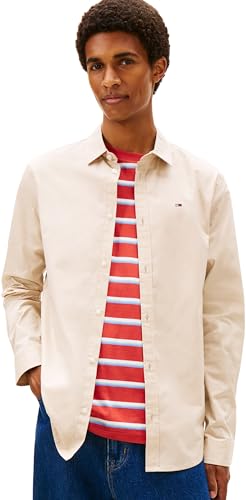 Detalle de Tommy Jeans TJM Original DM0DM04405 Camisa elástica beige talla M