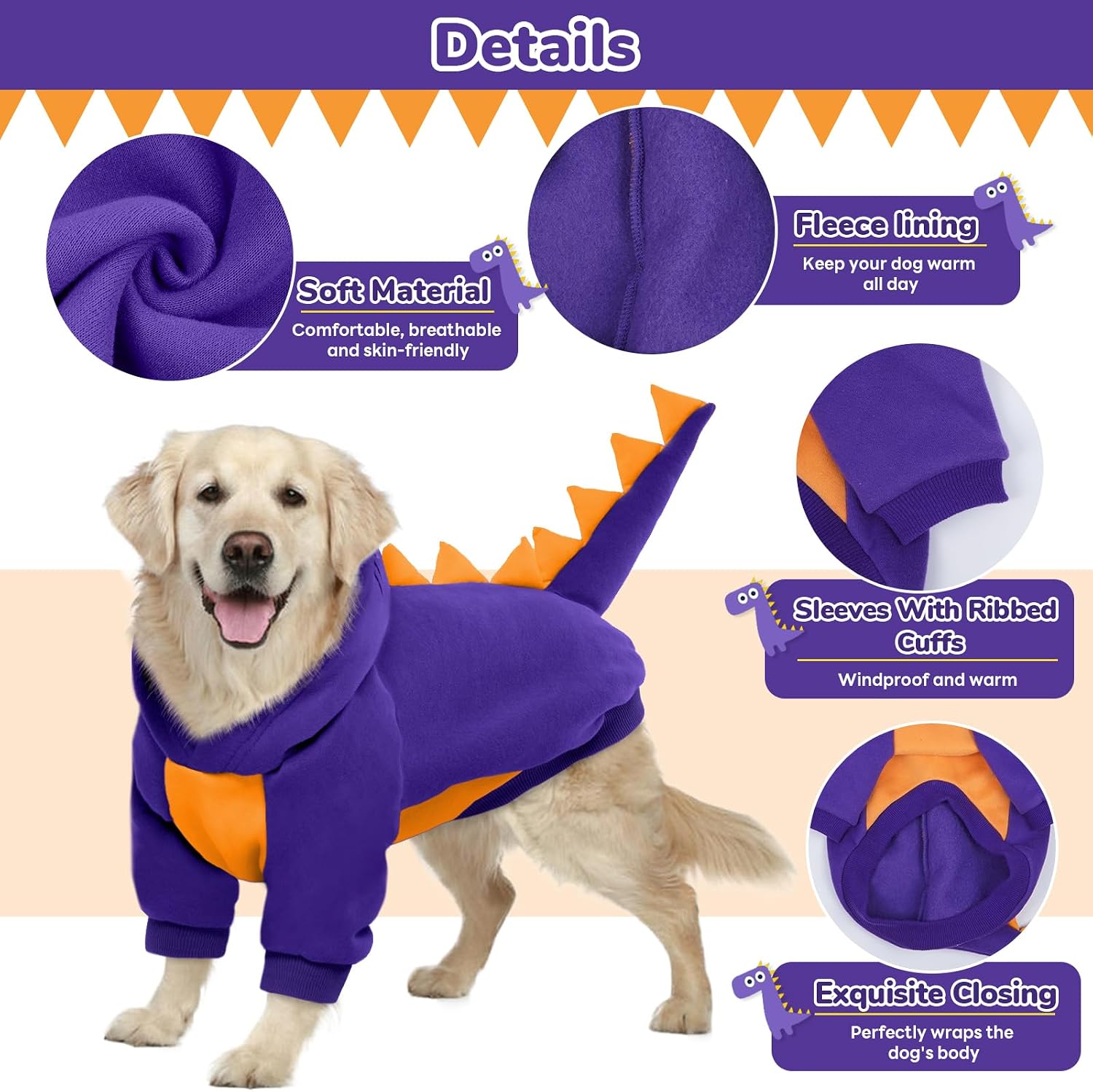 Thumbnail 3 de Lelepet Halloween Dog Dinosaur Costume Purple L