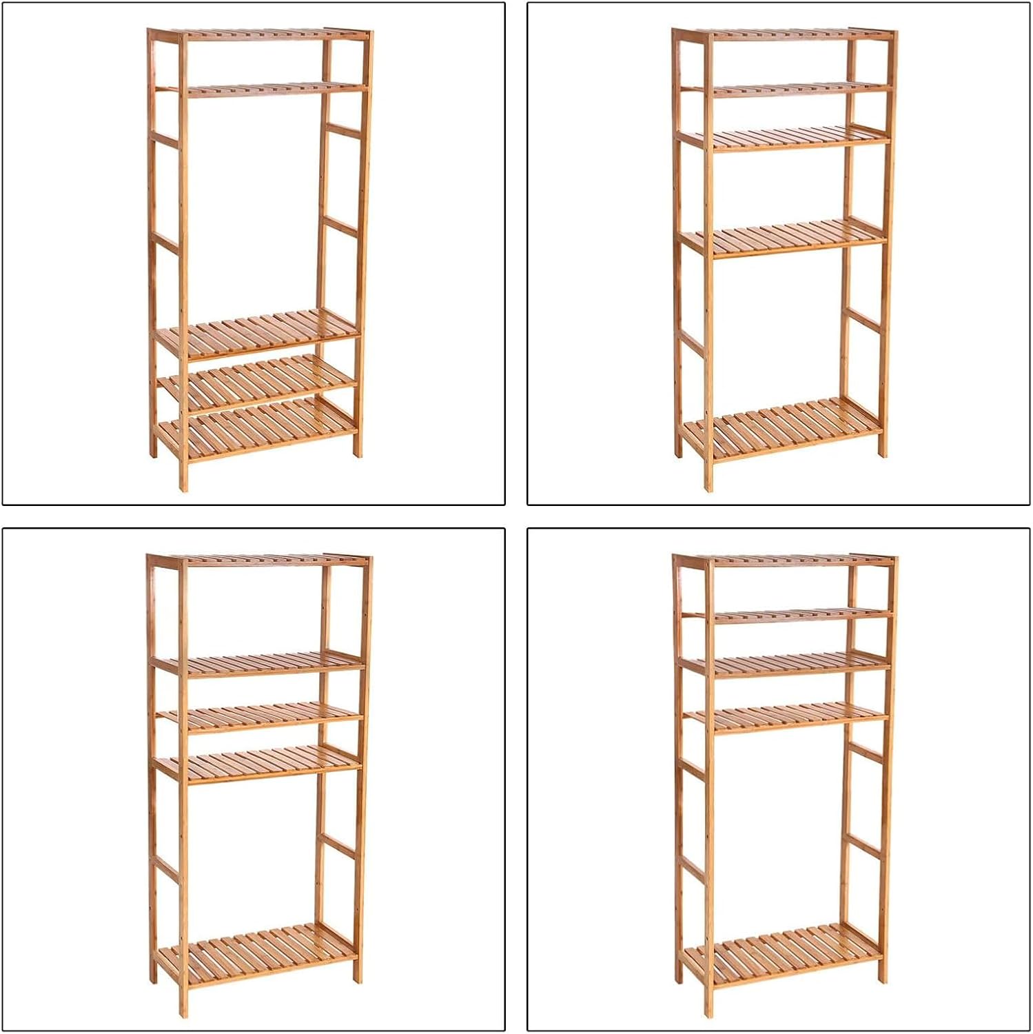 Detalle de SONGMICS BCB35Y Bamboo 5-Shelf Floor Storage Rack — Adjustable Heights in Natural Finish