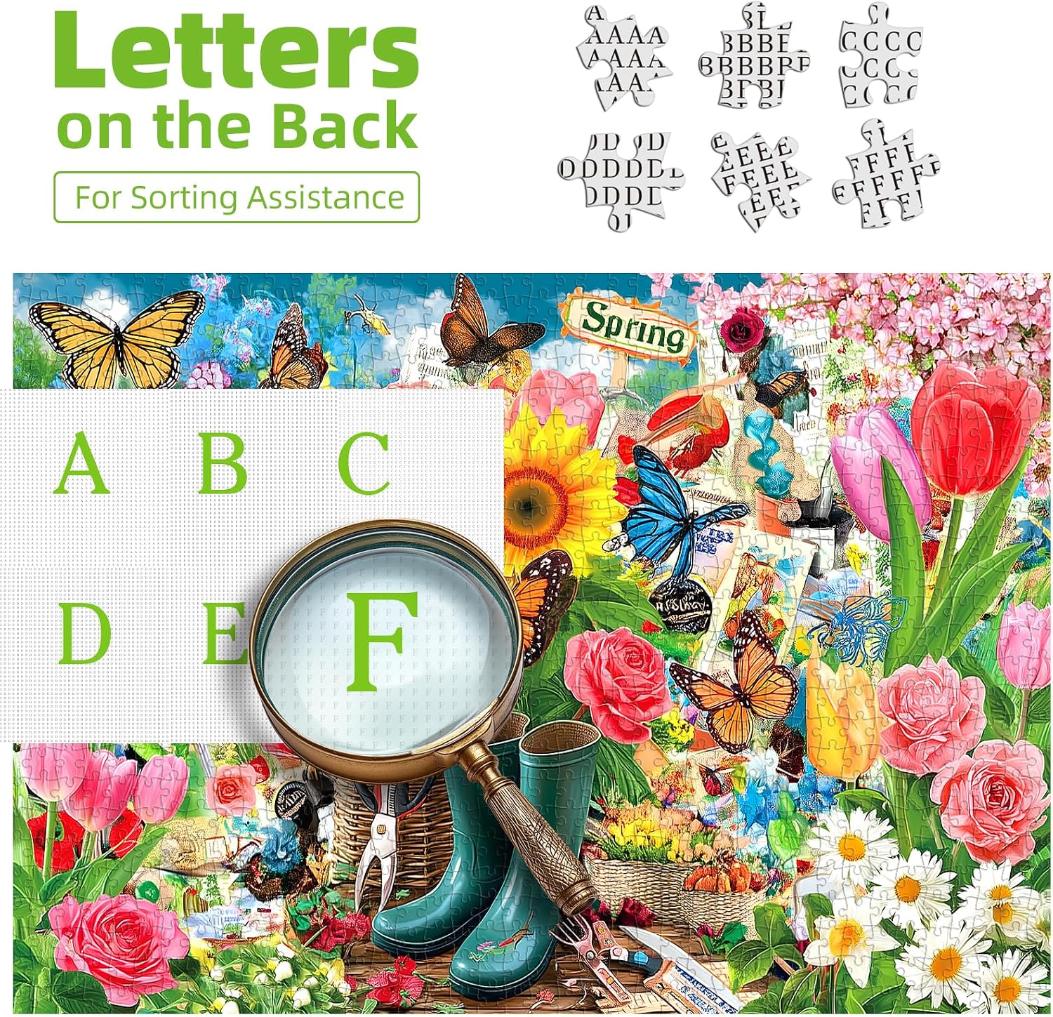 Thumbnail 2 de Spring Garden Butterfly 500-Piece Jigsaw Puzzle (23"x15") with Letters on Back