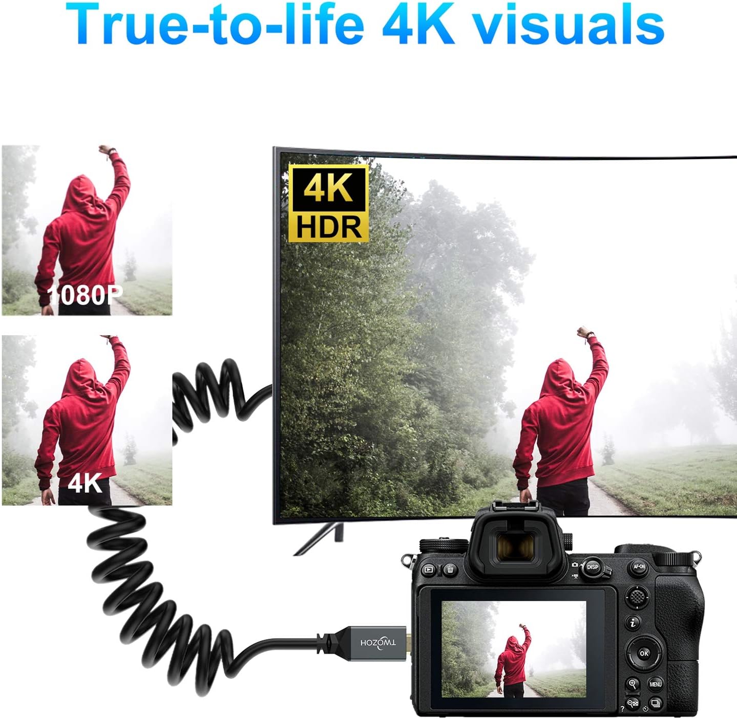 Thumbnail 4 de Twozoh Micro HDMI to HDMI Coiled Cable: Flexible, Compact 4K/3D Ready