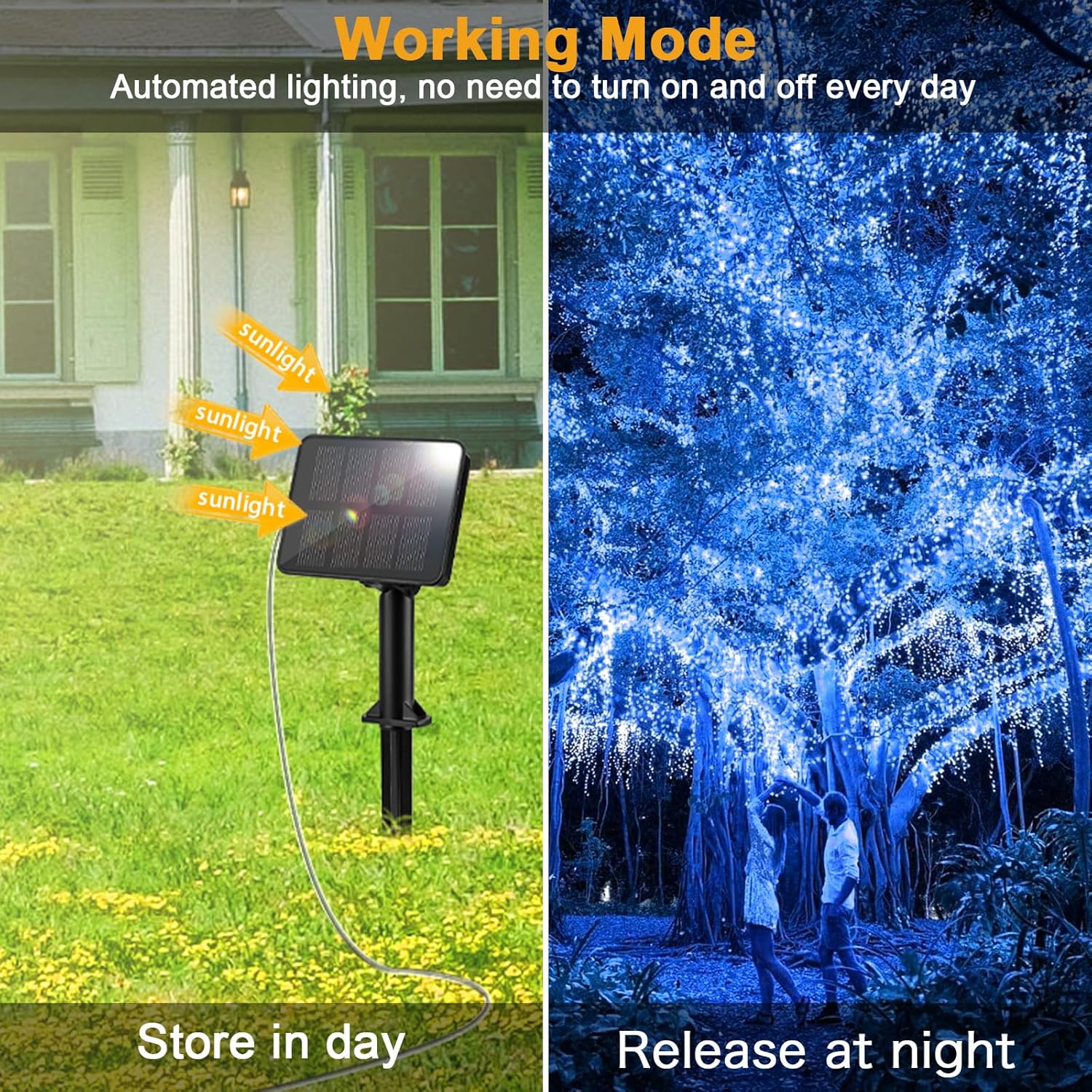 Thumbnail 3 de FFZZKJ solar garden lights (2-pack) with 240 LED glass bulbs, IP65 waterproof, blue copper-wire style
