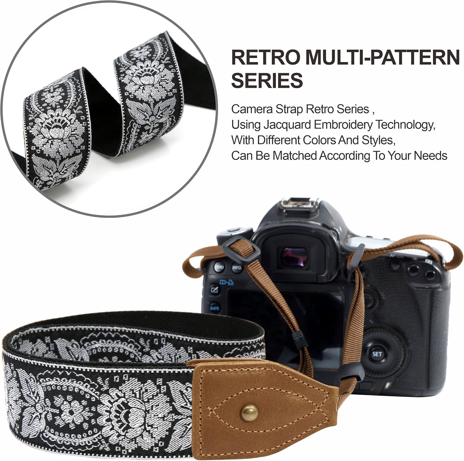 Detalle de Padwa Lifestyle 2" Wide Classic Crazy Horse Art Cowhide Camera Strap with Jacquard Embroidery