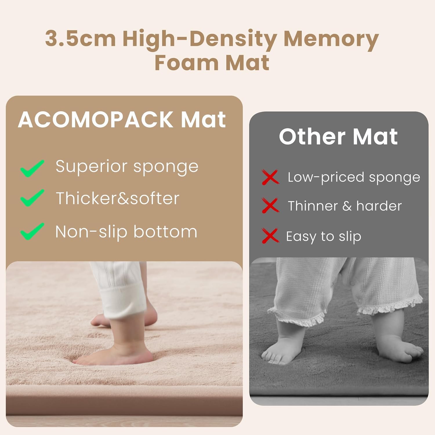 Thumbnail 5 de ACOMOPACK Baby Play Mat (3.5cm thick memory foam) – Coral Velvet Activity Rug for Tummy Time, 100×150cm