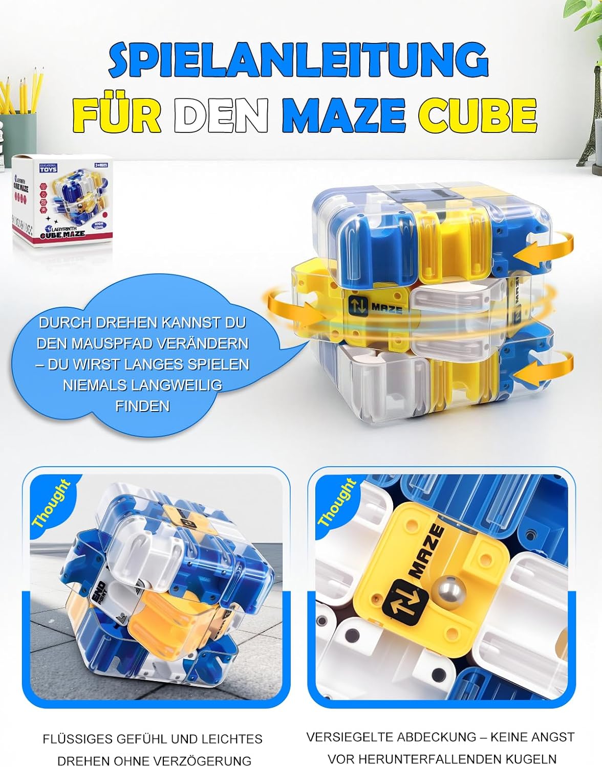 Thumbnail 4 de DealKits 3D Zauberwürfel & Labyrinth Kugel – komplexes Würfel-Puzzle mit rollenden Kugeln (6,9 cm)
