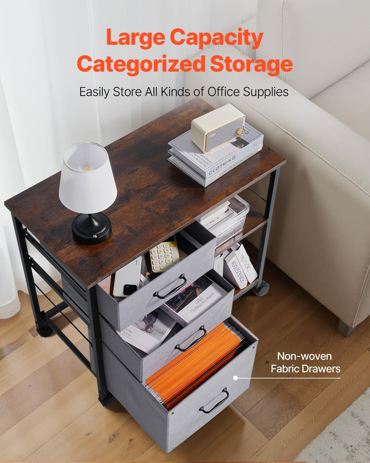 Detalle 1 de VEVOR Mobile File Cabinet with 3 Fabric Drawers