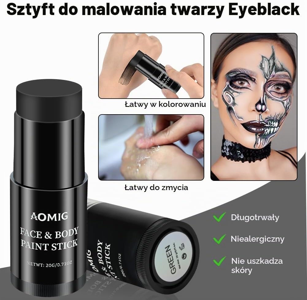 Thumbnail 2 de Aomig Aomig – wodoodporna farba do twarzy w sztyfcie, czarna i biała