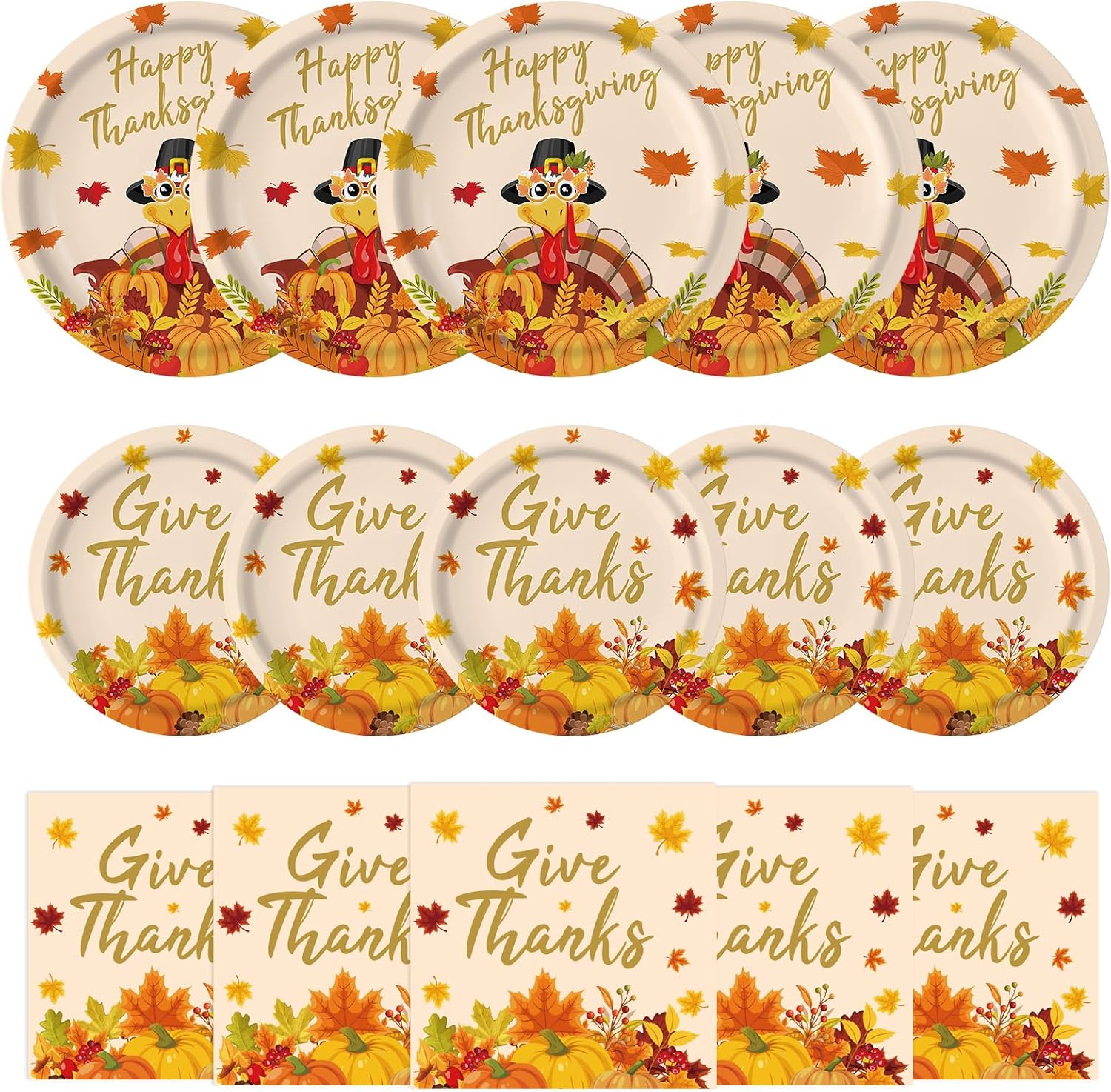 Detalle de PERFQU Thanksgiving Paper Plates and Napkins Set, 150 Pieces, 9- and 7-Inch