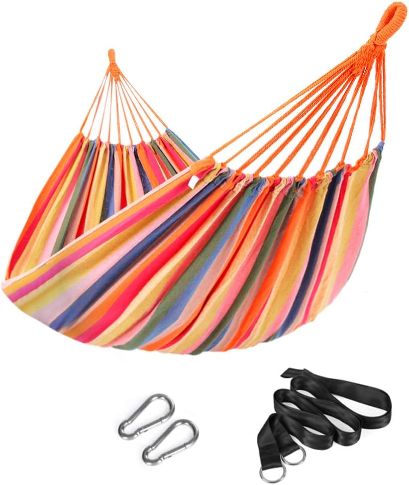 Detalle 2 de SONGMICS GDC210 Amaca da Campeggio - Branda sospesa 300 kg, Multicolore Strisce