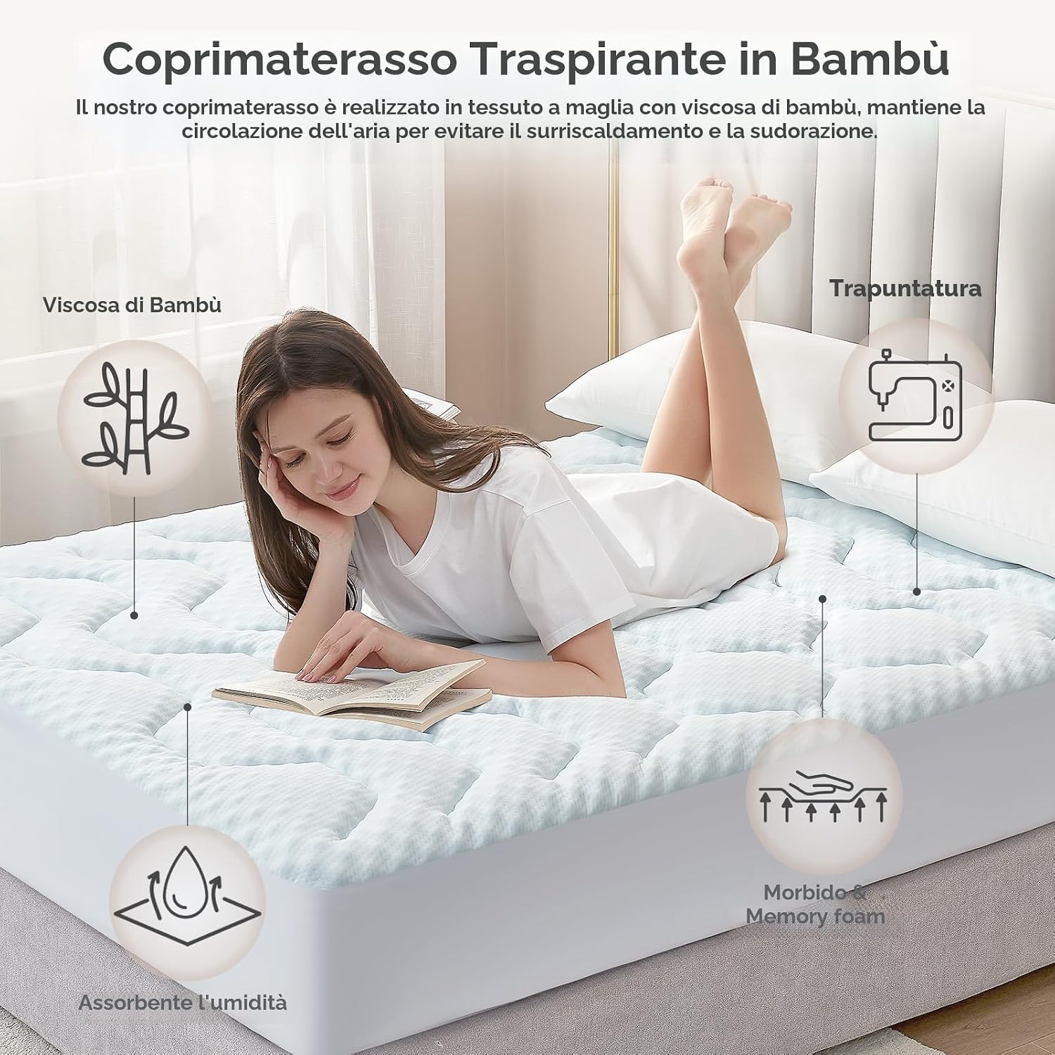 Thumbnail 5 de EHEYCIGA Topper Matrimoniale 160x190 memory foam traspirante