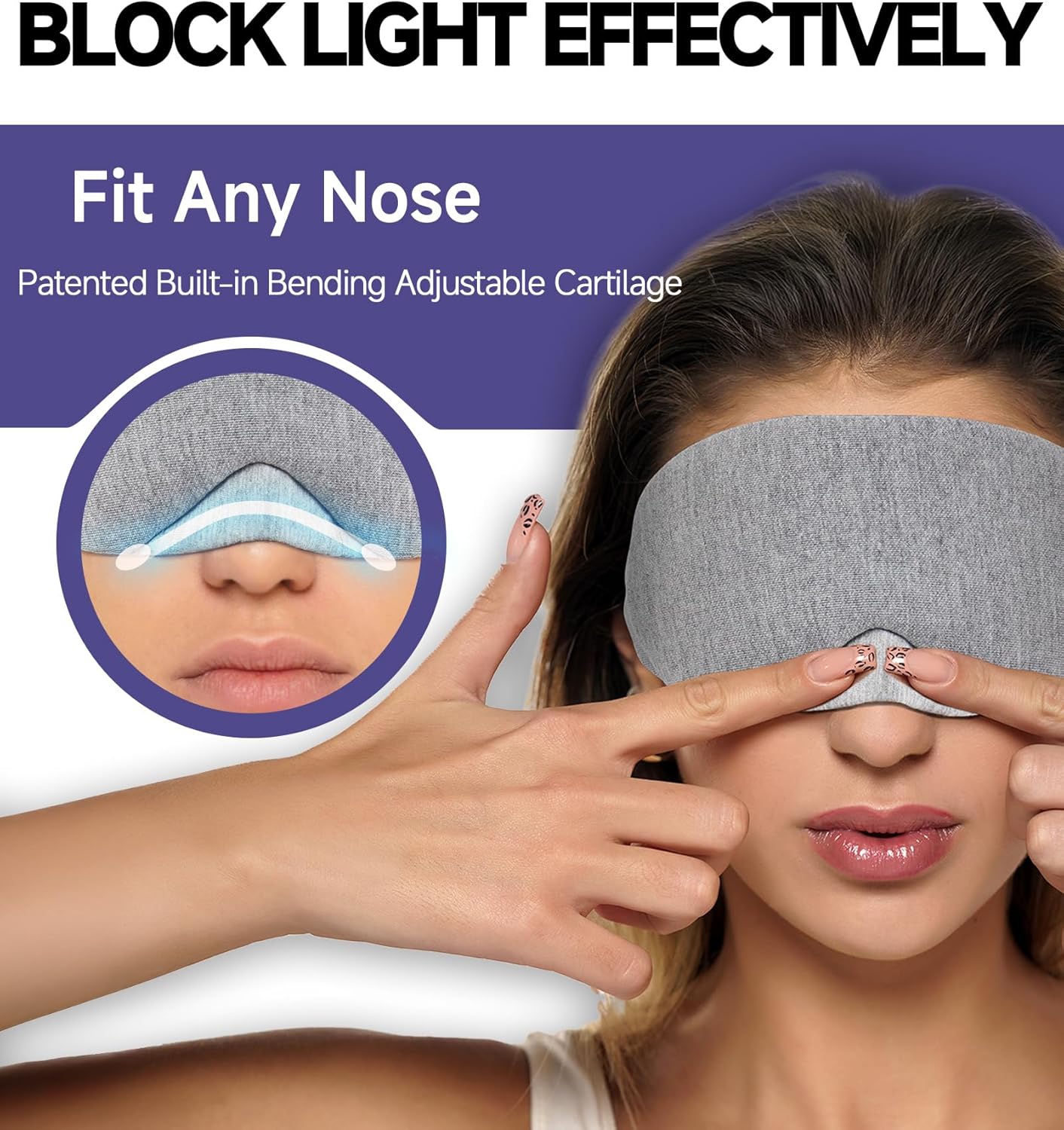 Detalle de Mavogel Cotton Sleep Eye Mask - Updated Design with Adjustable Nose Bridge, Grey