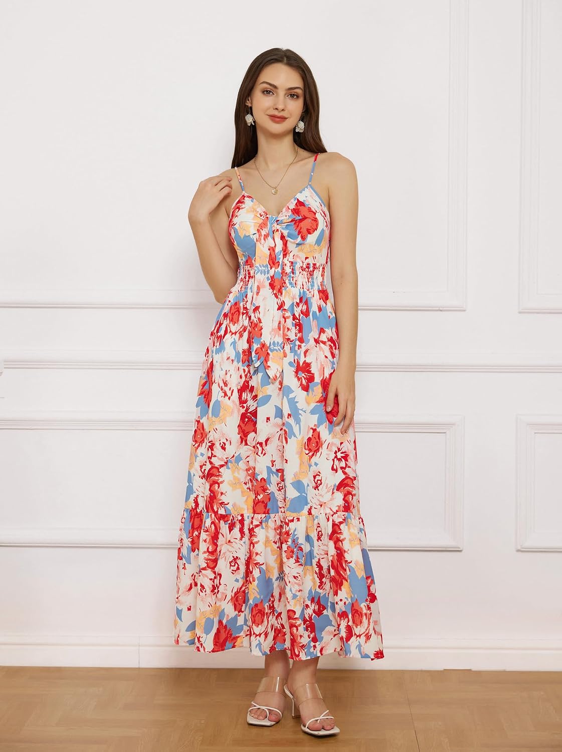 Detalle de GRACE KARIN Women's Summer Floral Maxi Dress with Pockets