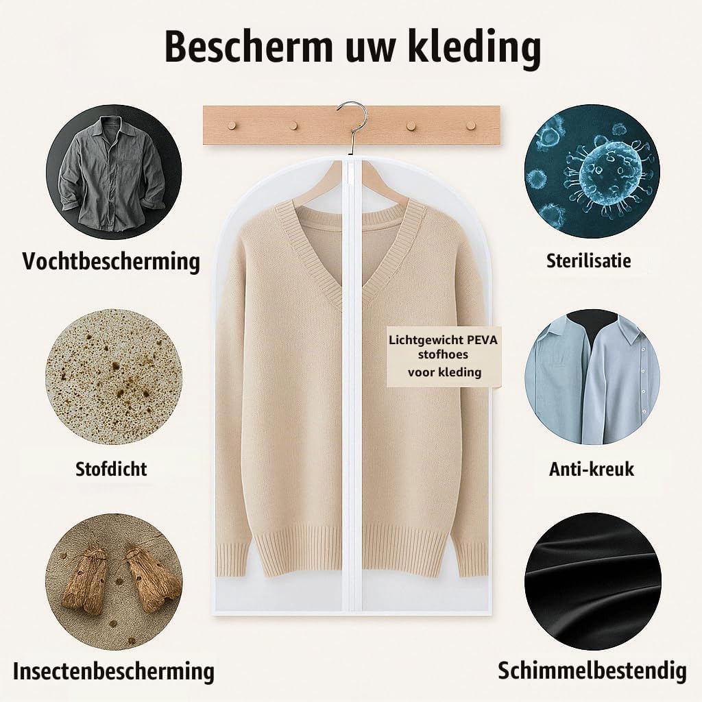 Thumbnail 4 de CNMTCCO kledinghoezen met rits, set van 6, doorschijnend