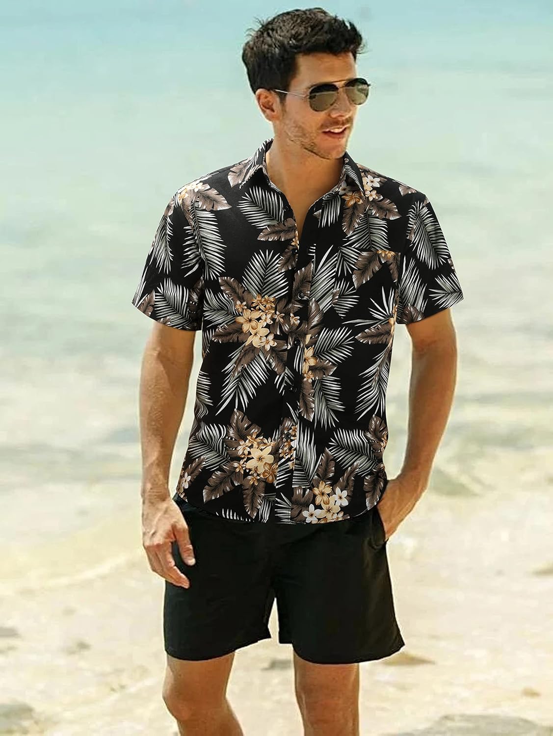 Thumbnail 1 de HISDERN Funky Hawaiihemd Herren Kurzarm mit Vordertasche – Sommerlook für Strand und Freizeit