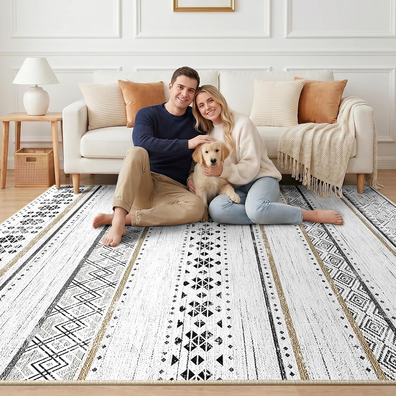 Detalle 2 de BESTSWEETIE 8x10 Geometry Series Area Rug: Non-Slip, Washable & Neutral for Living Spaces