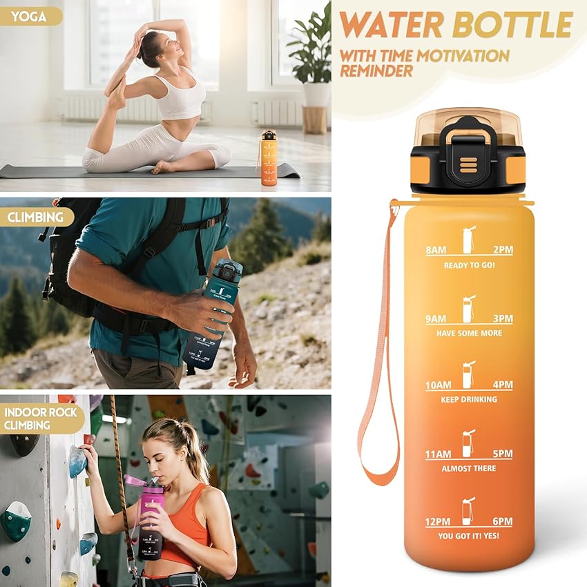 Detalle 1 de Botella Agua 1000 ml con paja motivacional 🚰