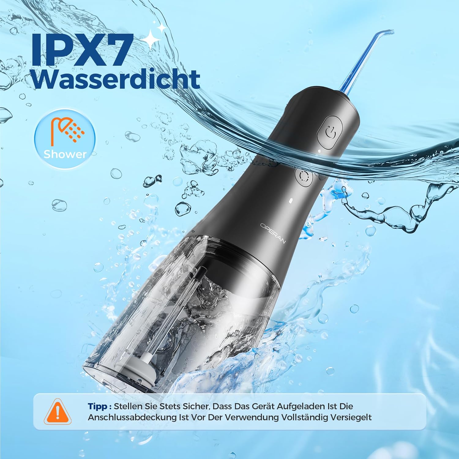 Thumbnail 3 de Operan Munddusche kabellos Tragbare elektrische Zahndusche mit 4 Modi & 4 Düsen (Black, 300 ml)