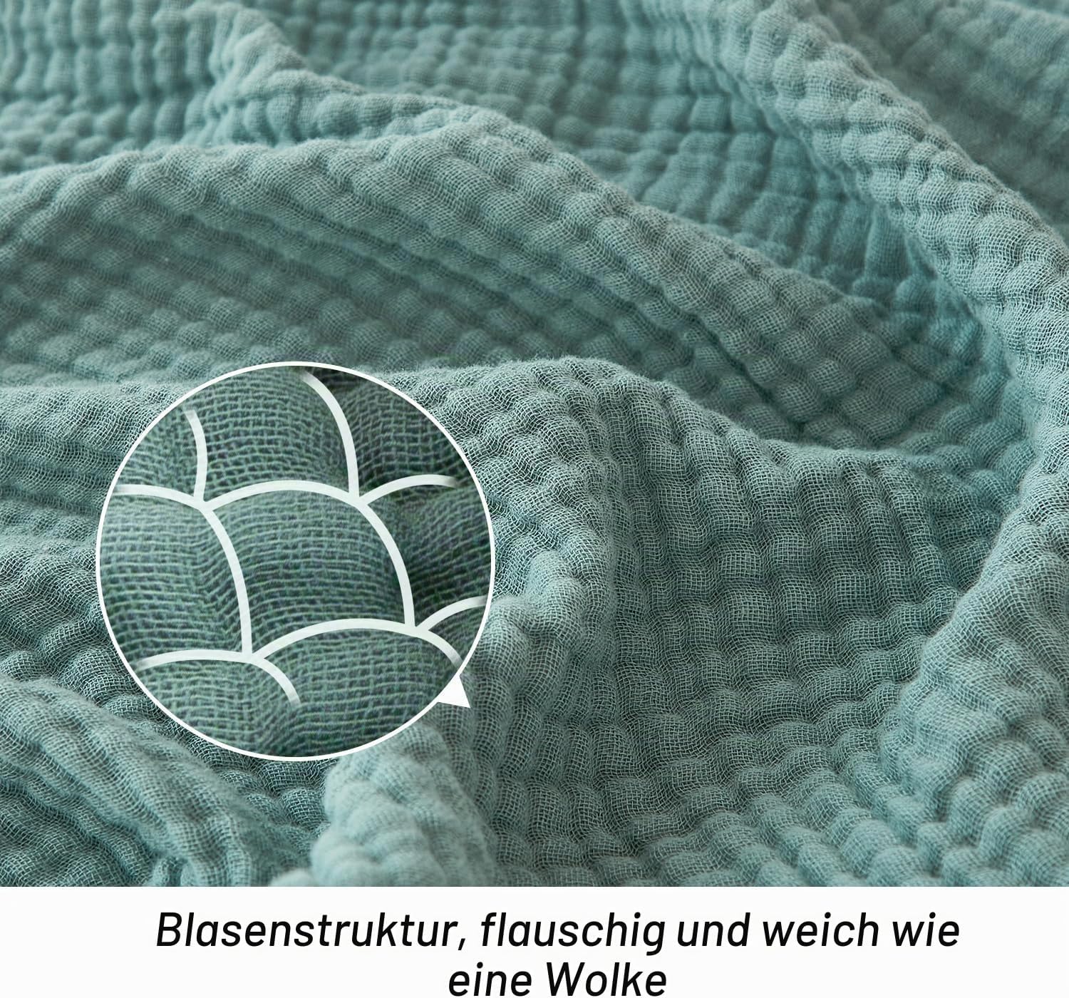 Thumbnail 6 de Musselin Decke 152 x 203 cm in Blaugrün