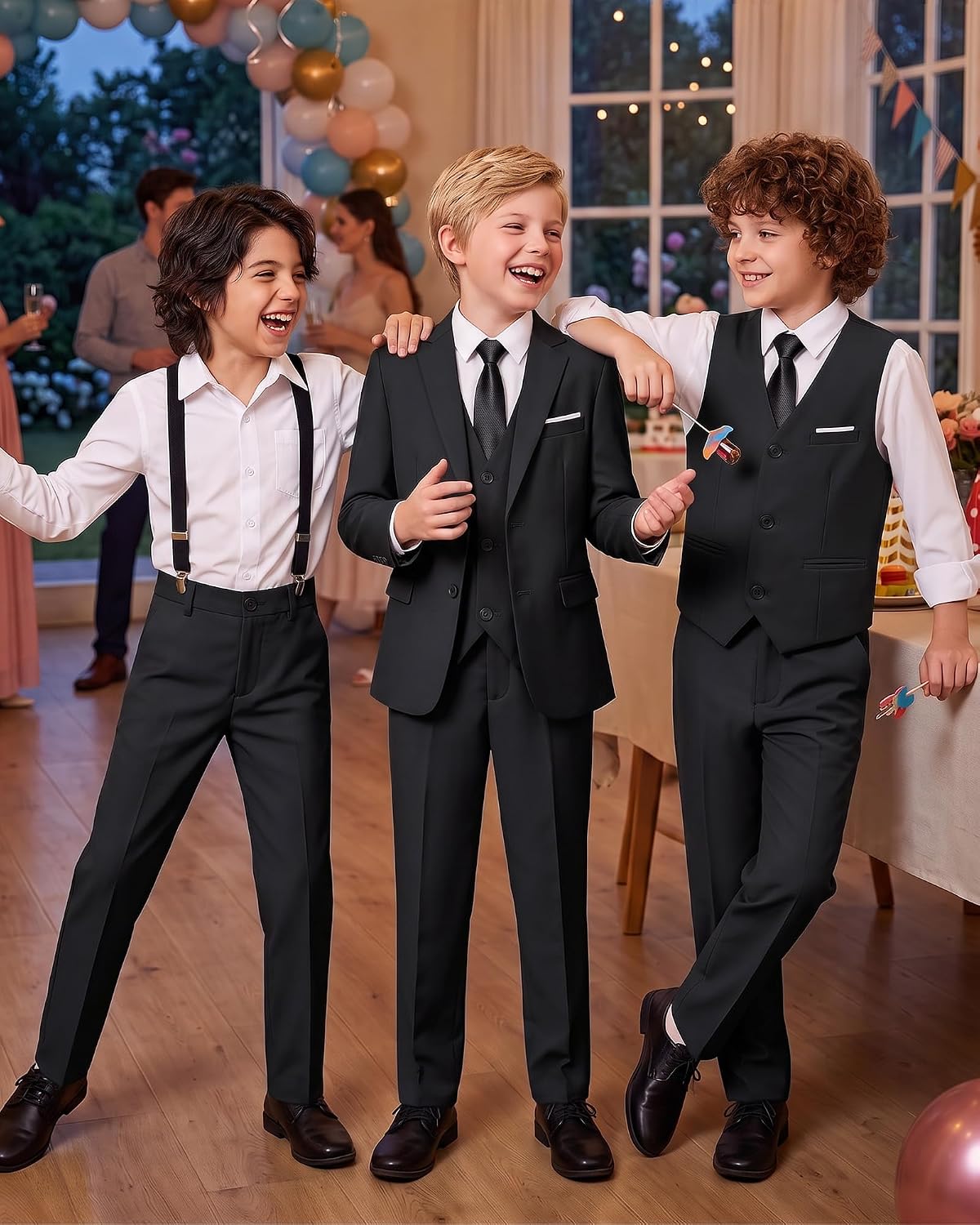 Thumbnail 6 de MAGE MALE Boys' 5-Piece Suit Set, Slim Fit with Suspenders and Adjustable Waist