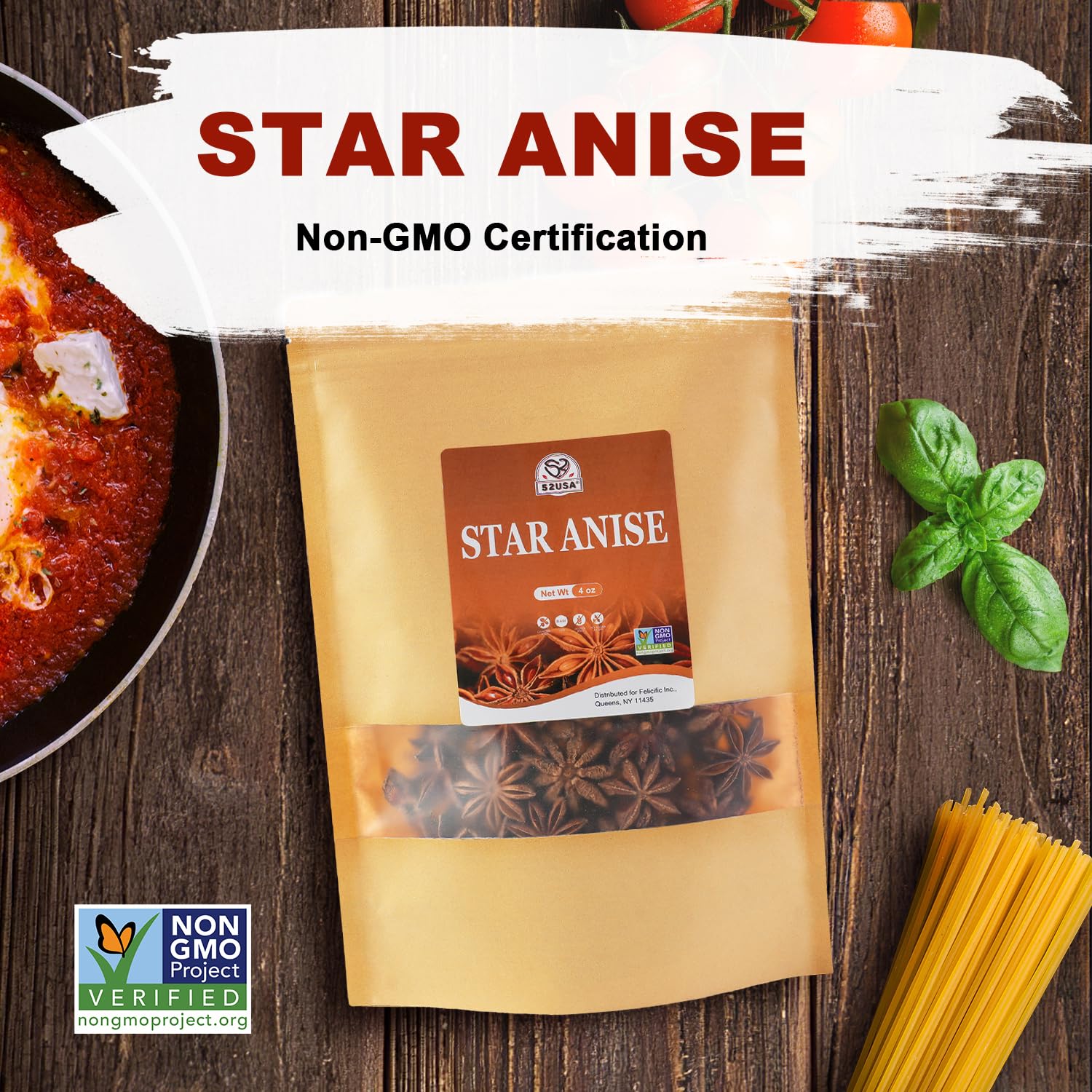 Detalle 2 de 52USA Whole Chinese Star Anise, 4 oz Non-GMO Verified Resealable Pouch