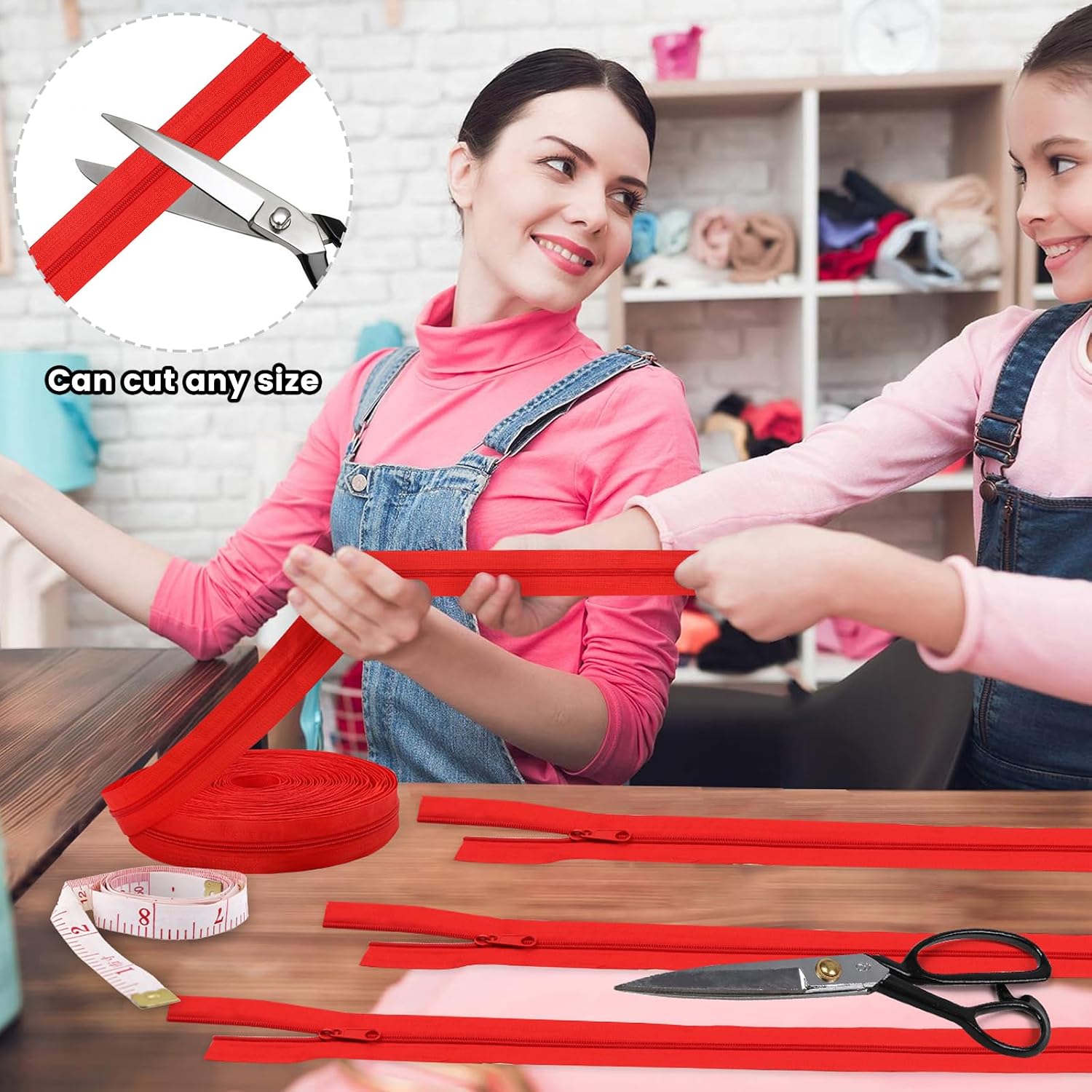 Thumbnail 6 de Endlos Reißverschluss mit Zipper 3mm – 11 m Nylon Meterware + 25 Metall-Zipper in Rot (#3)
