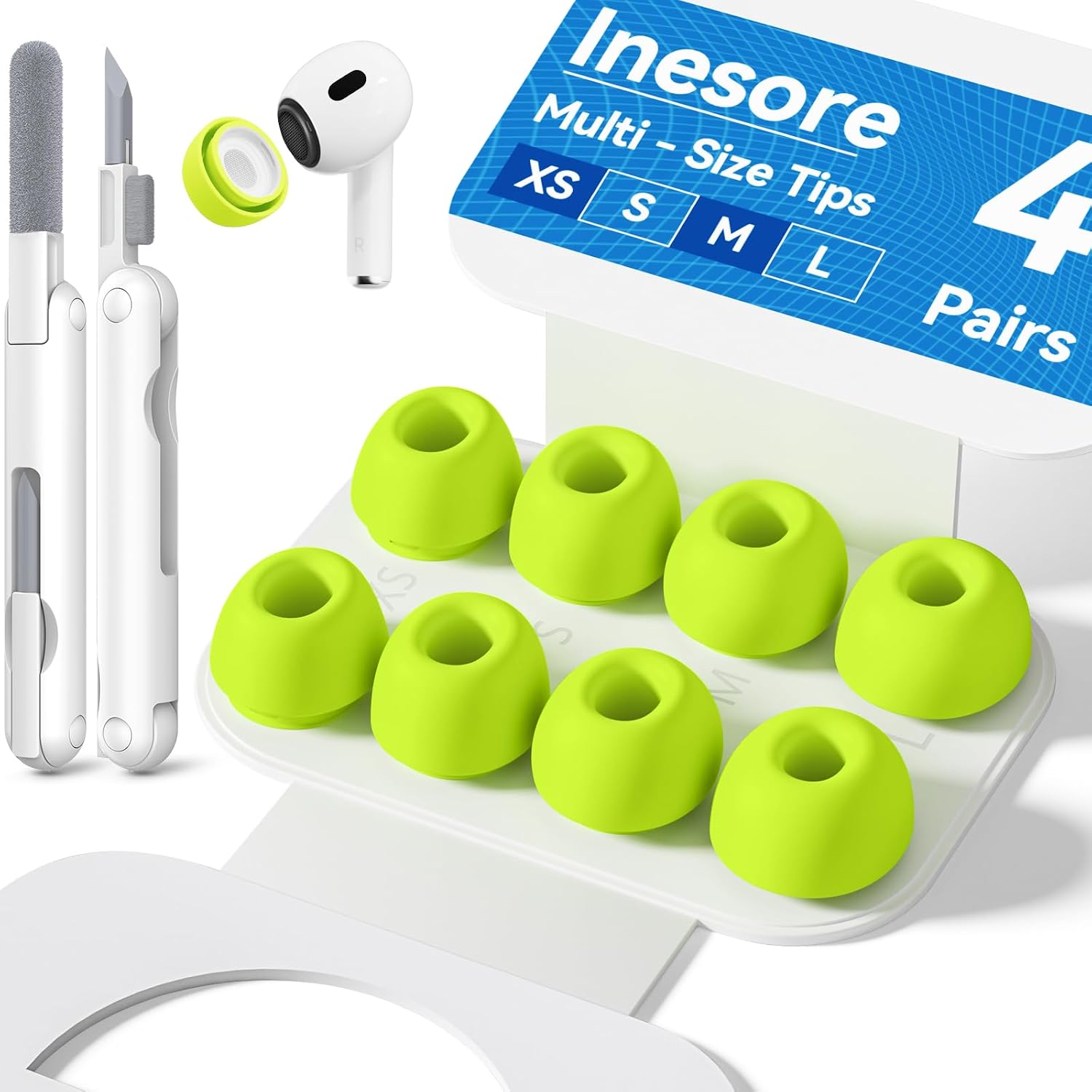 Detalle de Inesore 4 Pairs Replacement Ear Tips for AirPods Pro 2nd/1st (Fluorescent Green)