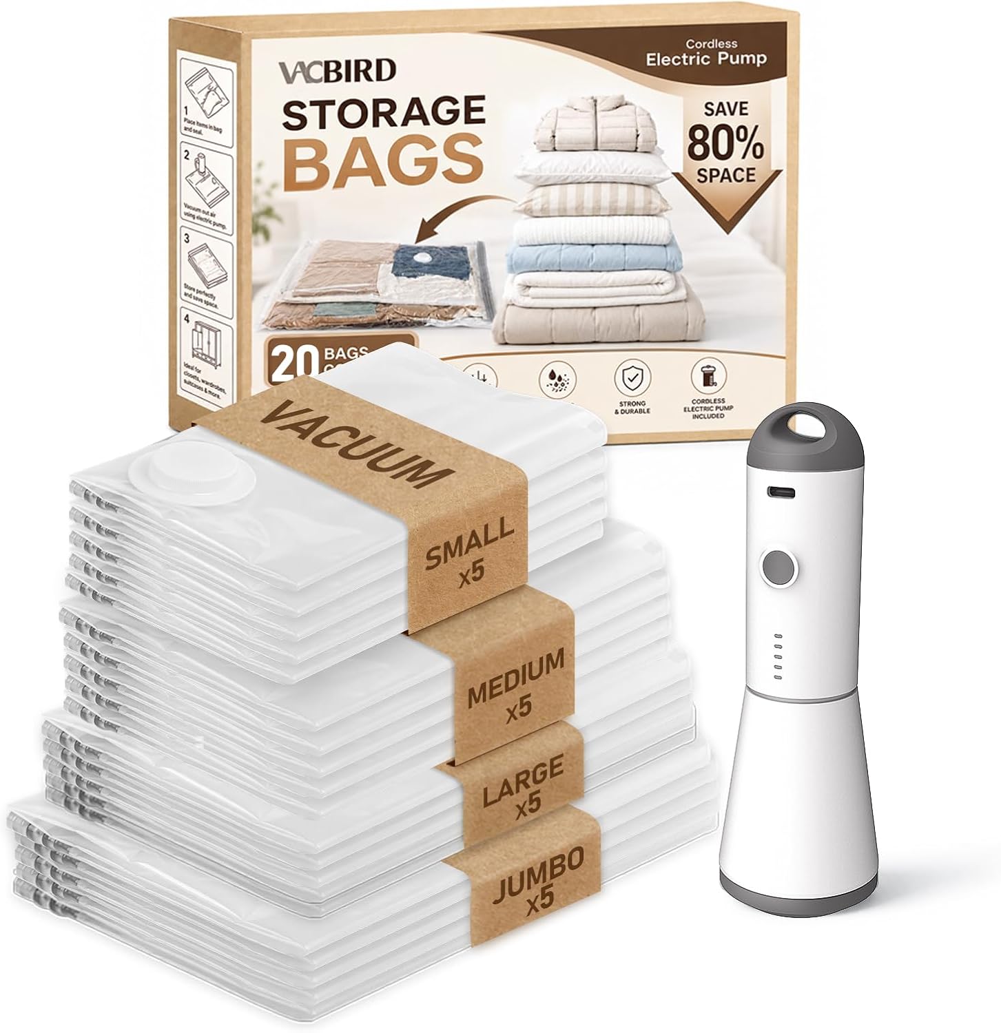Vacbird Vacuum Seal Bags 20 Pack, 4000Pa