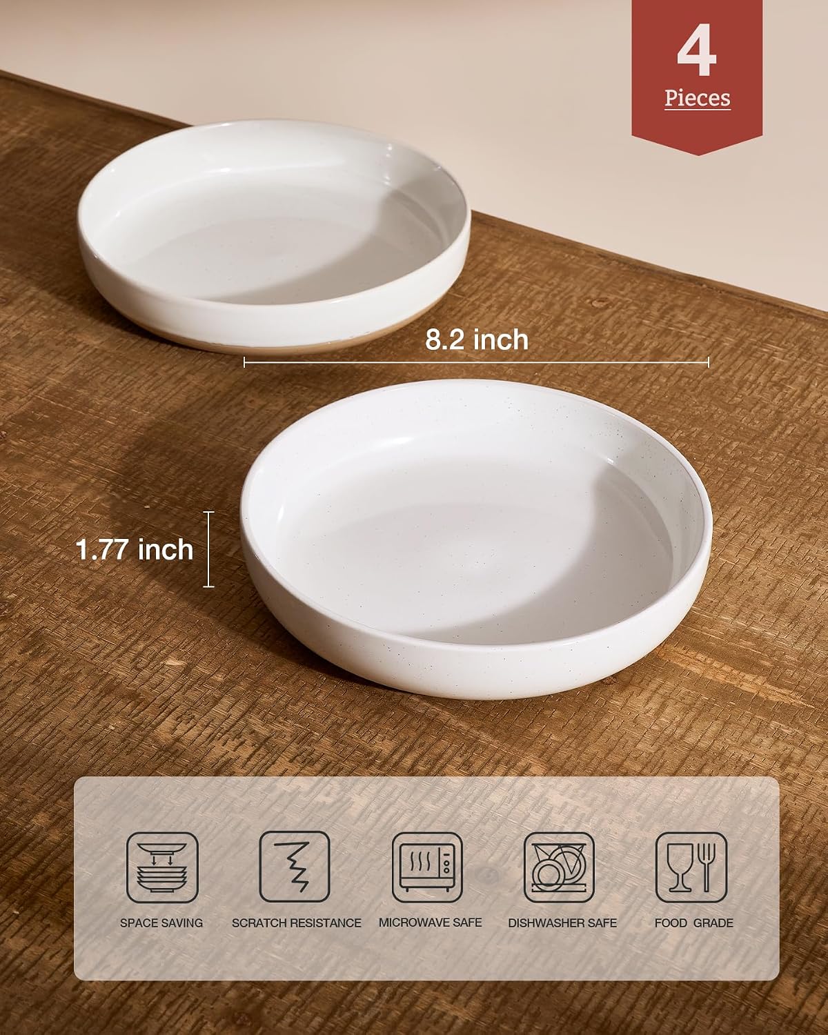 Detalle 2 de famiware Milkyway 33 oz Bowl Set (Set of 4) — Pasta & Salad Bowls, Double Reactive Glaze, Stackable, White & Cinnamon Brown