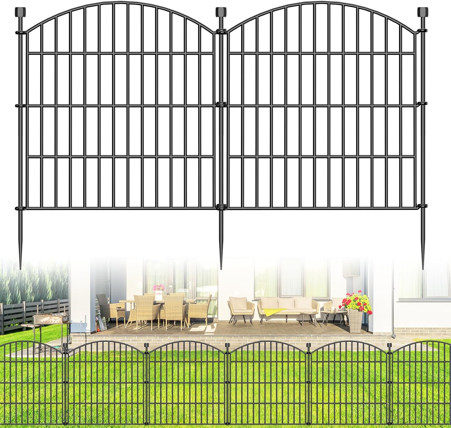 Detalle 2 de 10-Panel Decorative Garden Fence with Gate (81.3 cm H x 7.2 m L) – No Dig Dog & Rabbit Barrier for Yard Borders