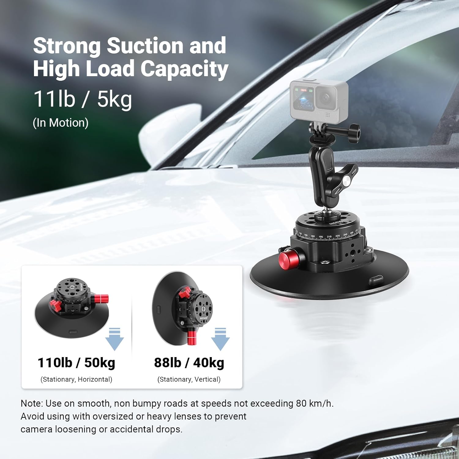 Detalle 2 de NEEWER 6" Suction Cup Camera Mount with Ball Head
