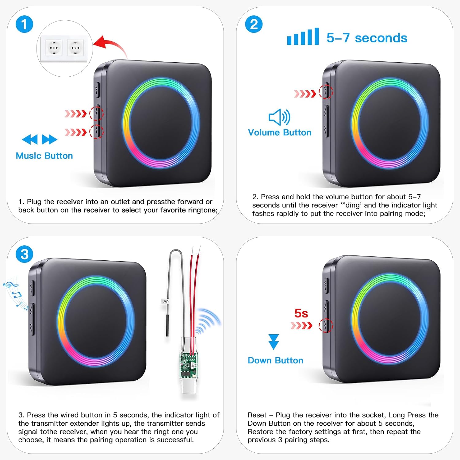 Thumbnail 6 de Inoltro del Segnale Radio per Citofoni Domestici BITIWEND con 58 Melodie, RGB e Amplificatore 3–24 V | Set espansione fino a 200 m
