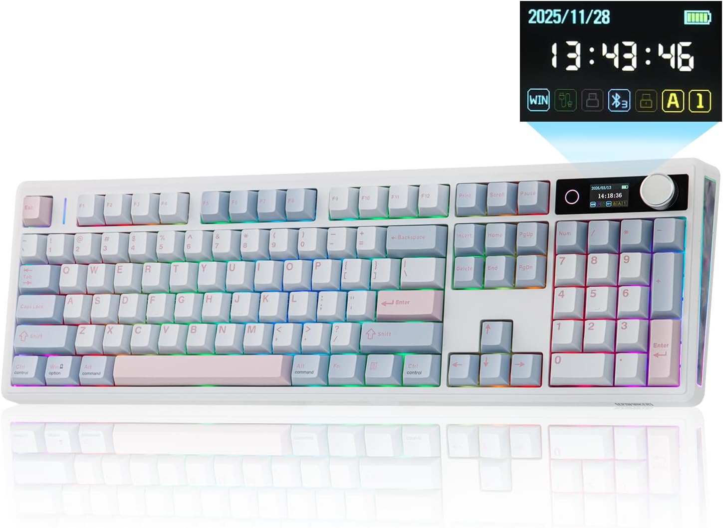 Detalle de EPOMAKER TH108 V2 PRO Full Size Mechanical Keyboard with Screen & Knob (Blue, Creamy Jade)