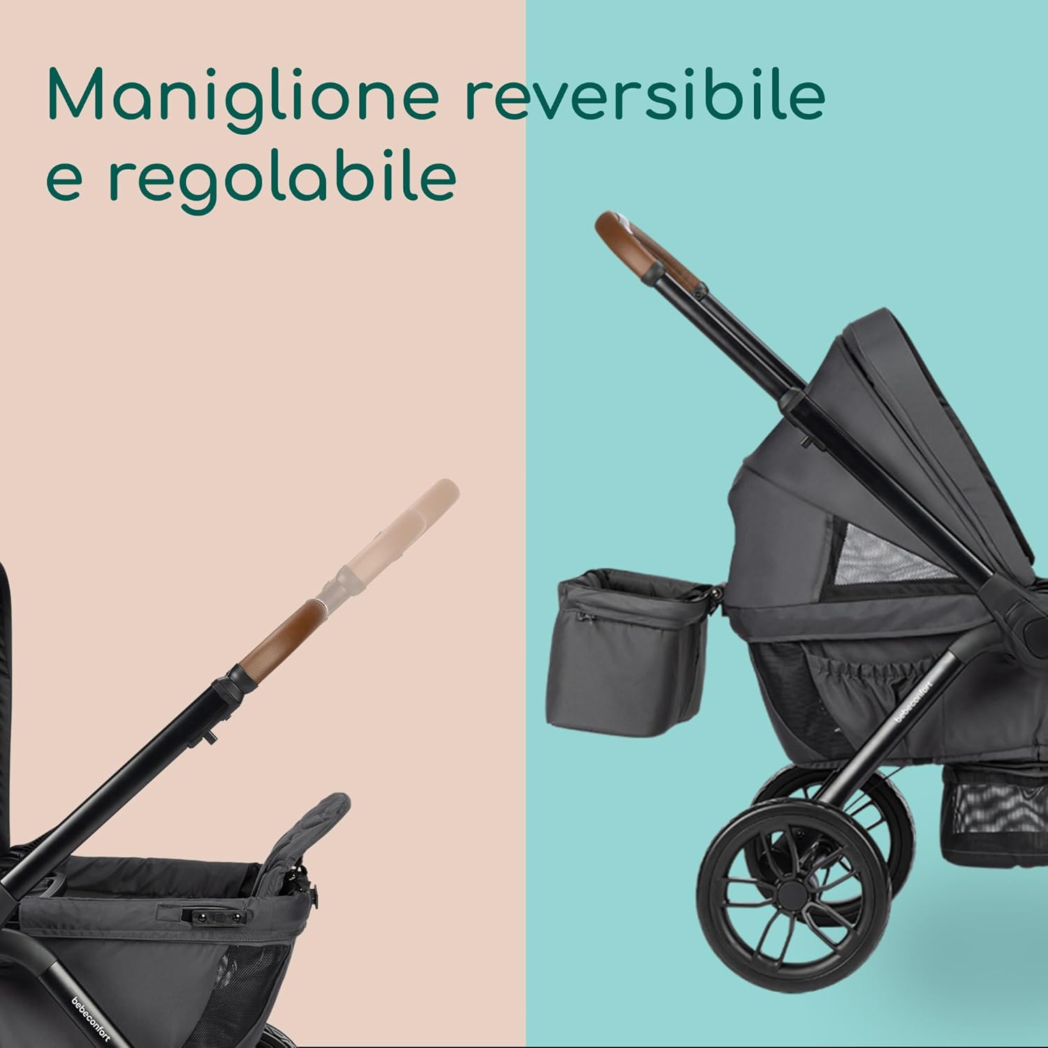 Detalle de Bebeconfort Helios: Passeggino gemellare dalla nascita, 0-4 anni, sedute fronte‑a‑fronte e ruote all‑terrain