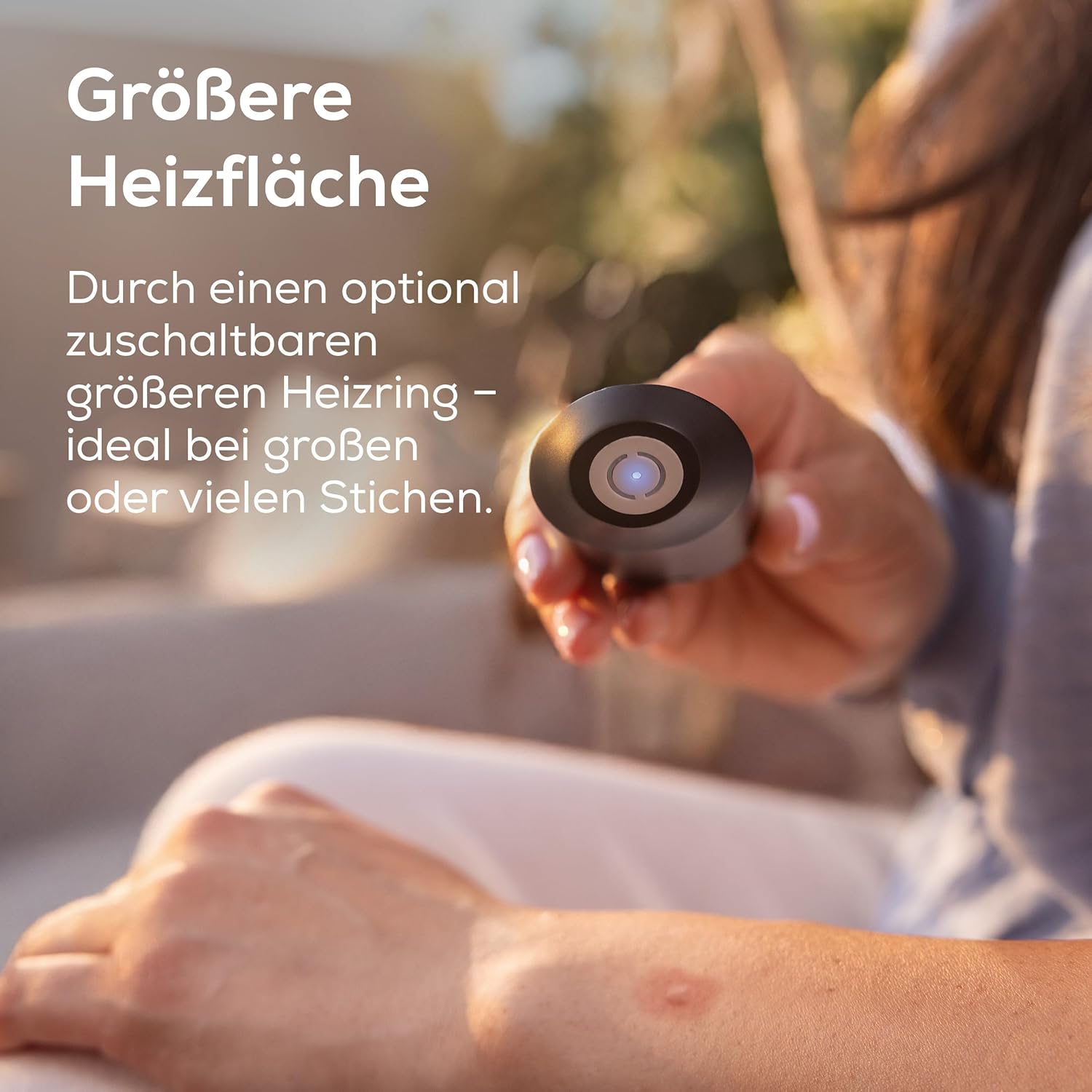 Detalle de Beurer BiteX Max Deep Black Insektenstichheiler – Wärme gegen Juckreiz, größere Heizfläche, Akku & Licht