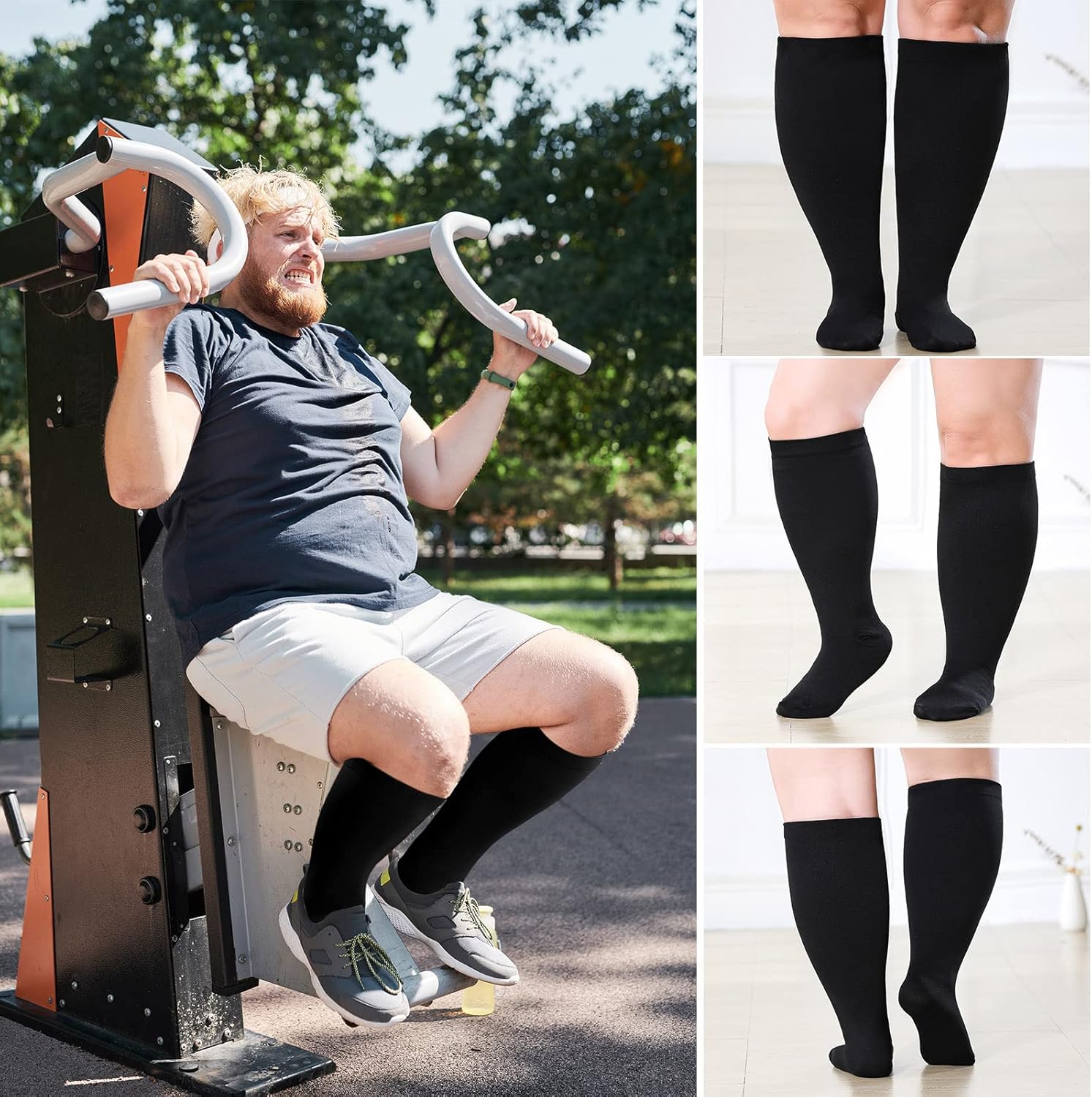 Detalle 2 de Calze Compressione Graduata XXL-7XL da Uomo e Donna 20-30 mmHg, Nero/Beige – Unisex, Soluzione per Vene Varicose e Circolazione