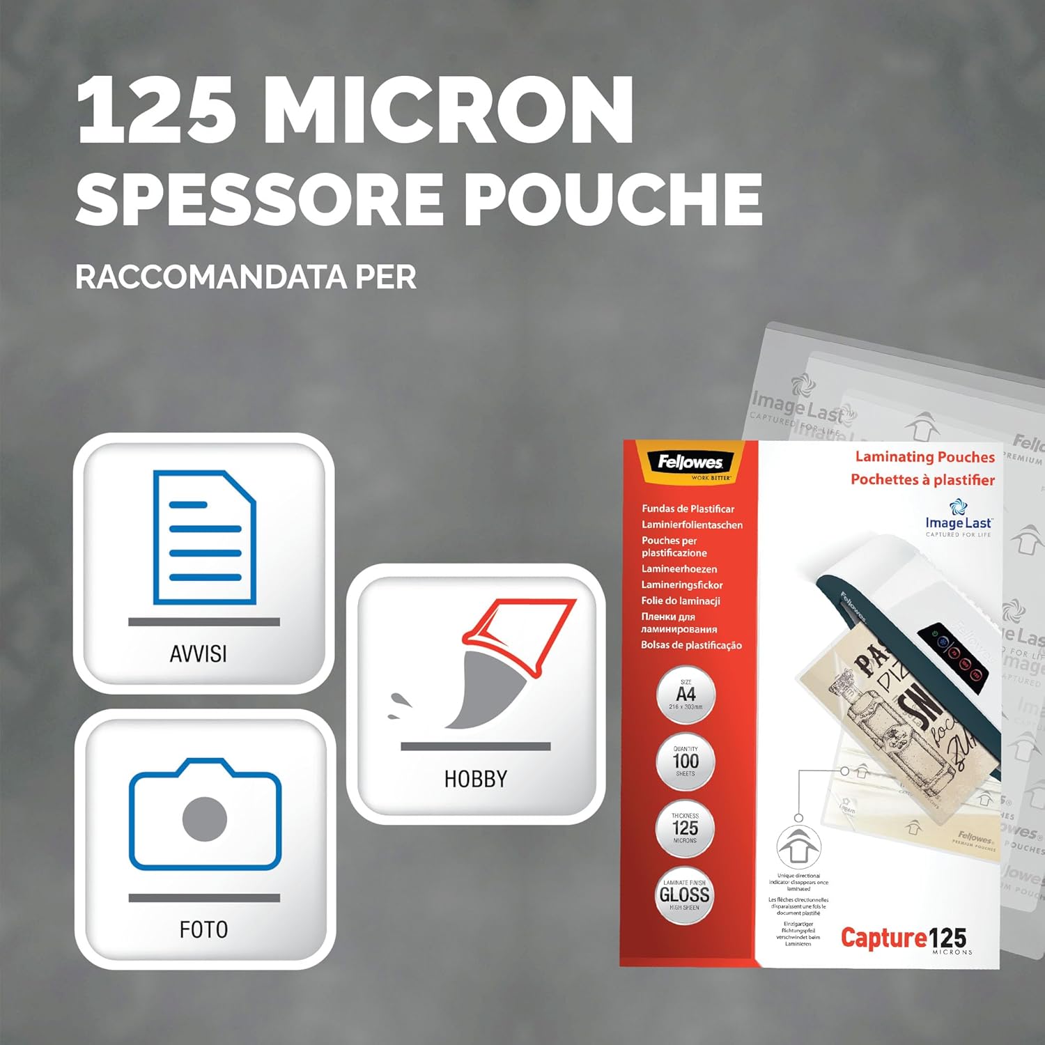 Thumbnail 2 de Fellowes Pouches per plastificazione A4 125 micron, confezione da 100 – con ImageLast