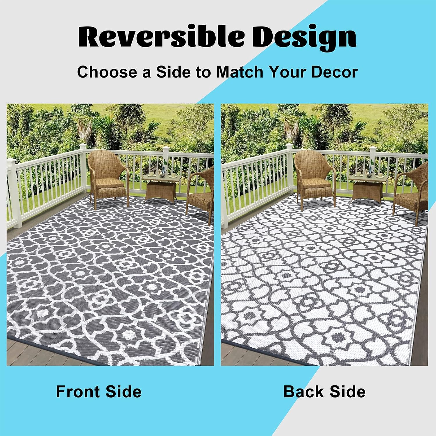 Detalle de Enyhom Outdoor Rug for Garden 270 x 360 cm – Reversible, Waterproof, UV‑Resistant and Lightweight
