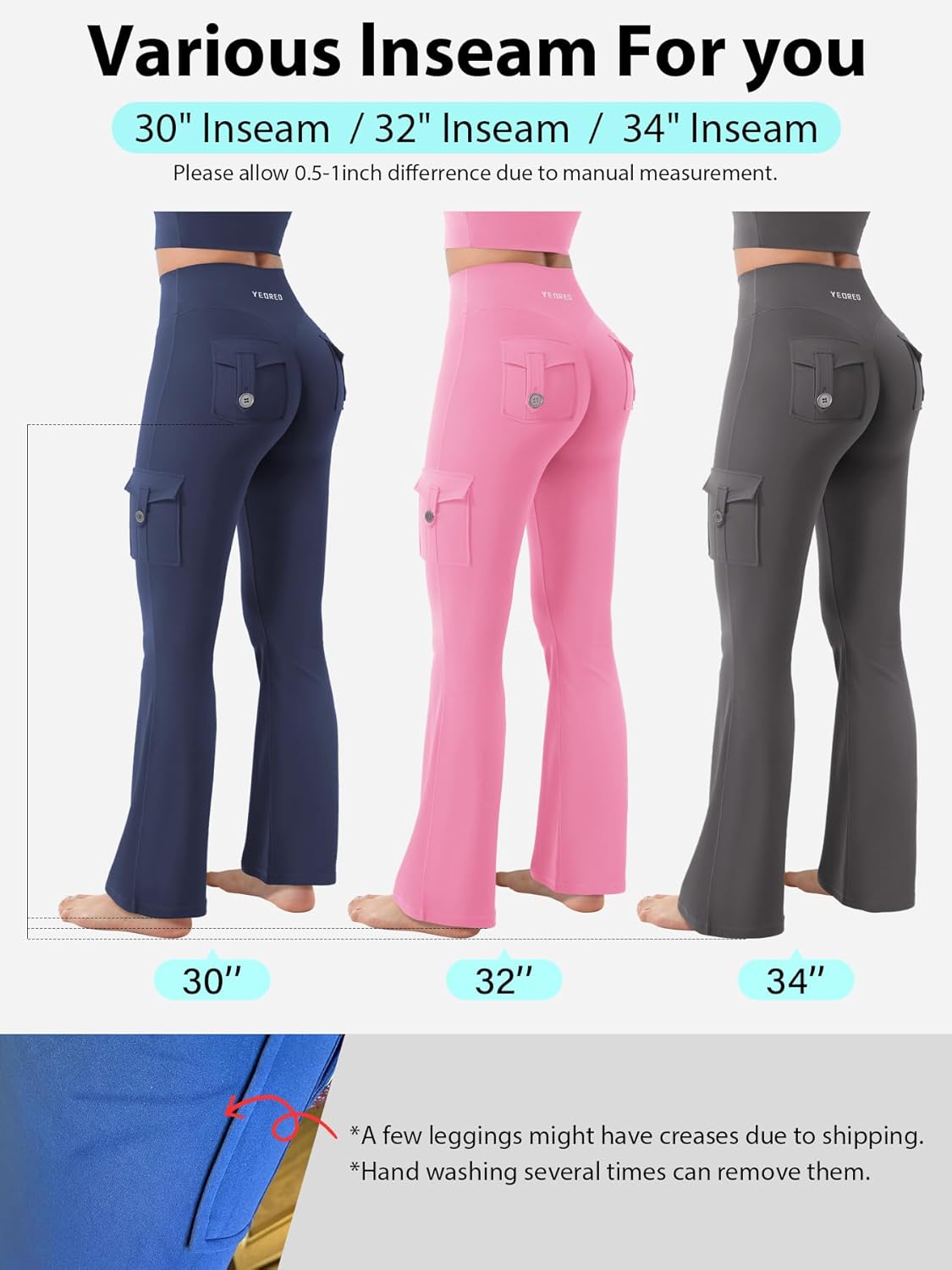 Detalle de YEOREO CoreFlex flare training leggings with hidden pockets (high-waisted, no front seam) for women
