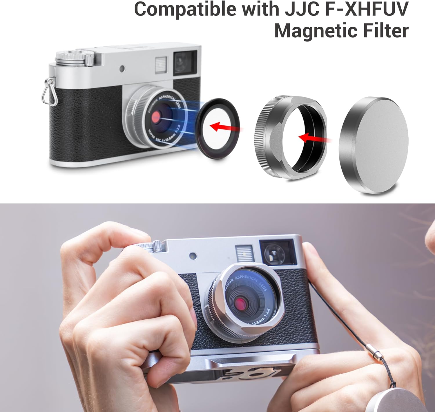 Detalle de JJC Aluminum Alloy Square Lens Hood with Lens Cap for FUJIFILM X Half Cameras (Dark Gray)