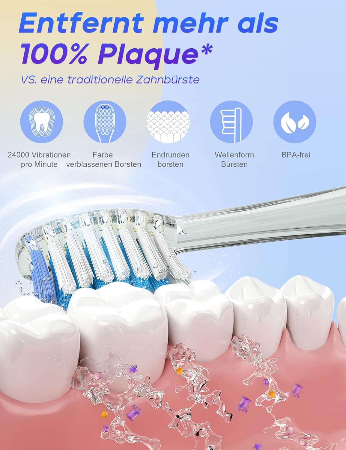 Thumbnail 2 de Seago elektrische Zahnbürste für Kinder ab 2 (SG977, blau) mit 4 Modi, LED-Licht & 4 extra-weichen Bürstenköpfen