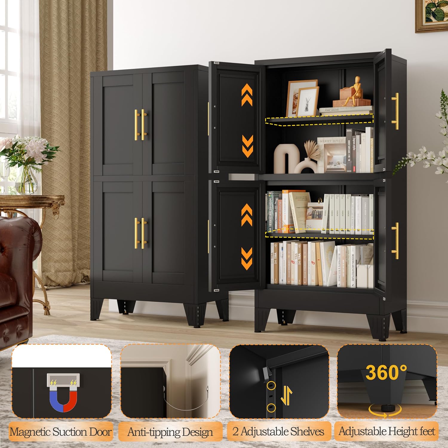 Thumbnail 5 de GAIOUS 4D-Black Metal Pantry Cabinet with Acrylic Doors and Adjustable Shelves