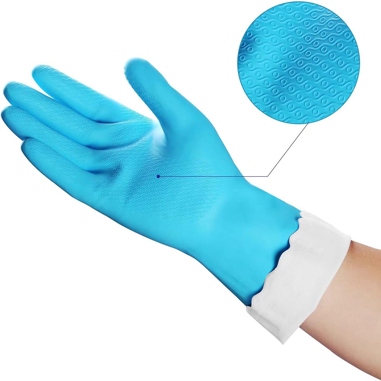 Detalle de HSL Household Cleaning Gloves (2 Pairs) – Latex-Free, PVC, Cotton-Lined, Waterproof, Non-Slip, Medium