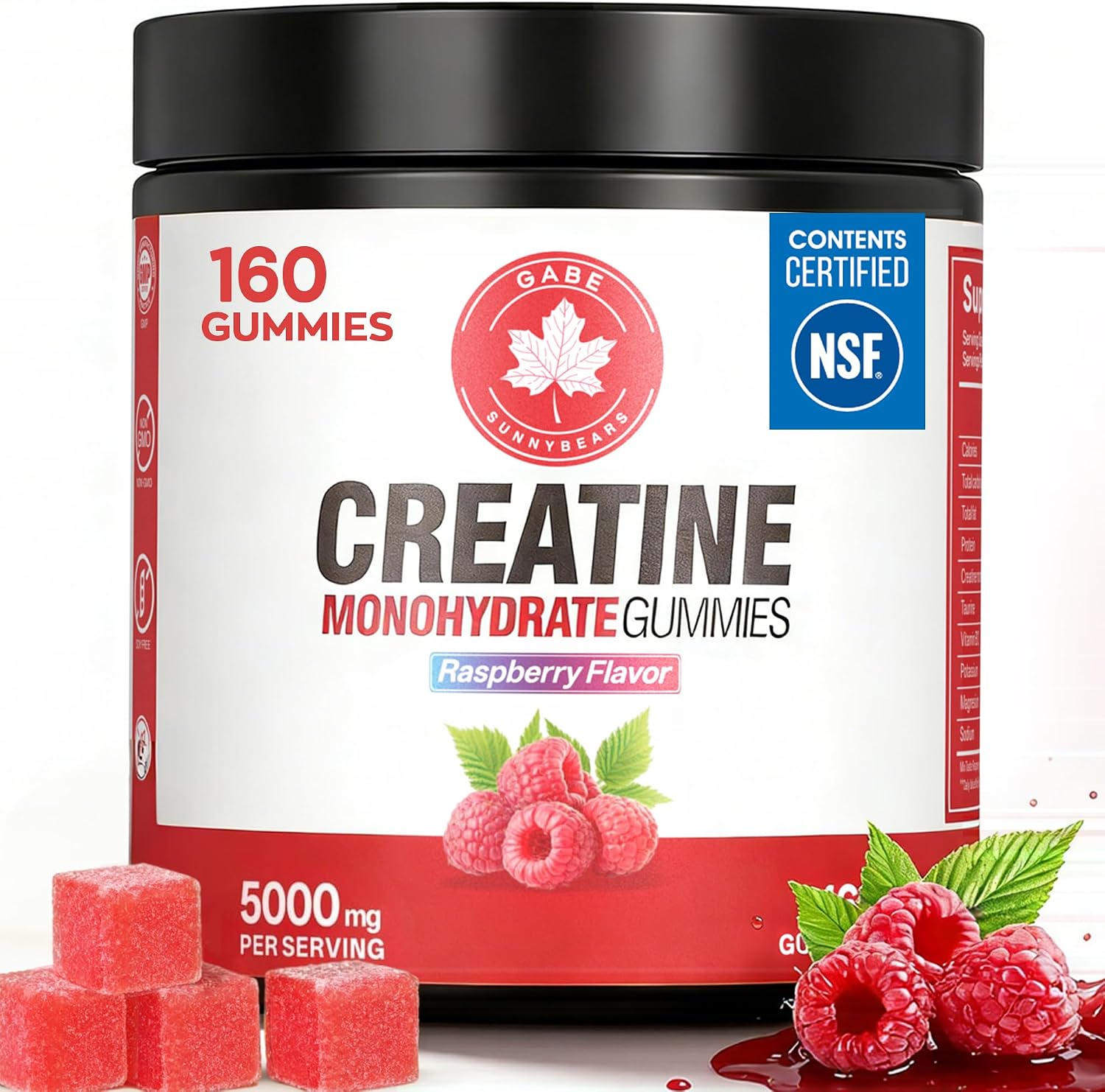Detalle de GABE SUNNYBEARS Creatine Monohydrate Gummies, 5,000 mg, Raspberry, 160 Count