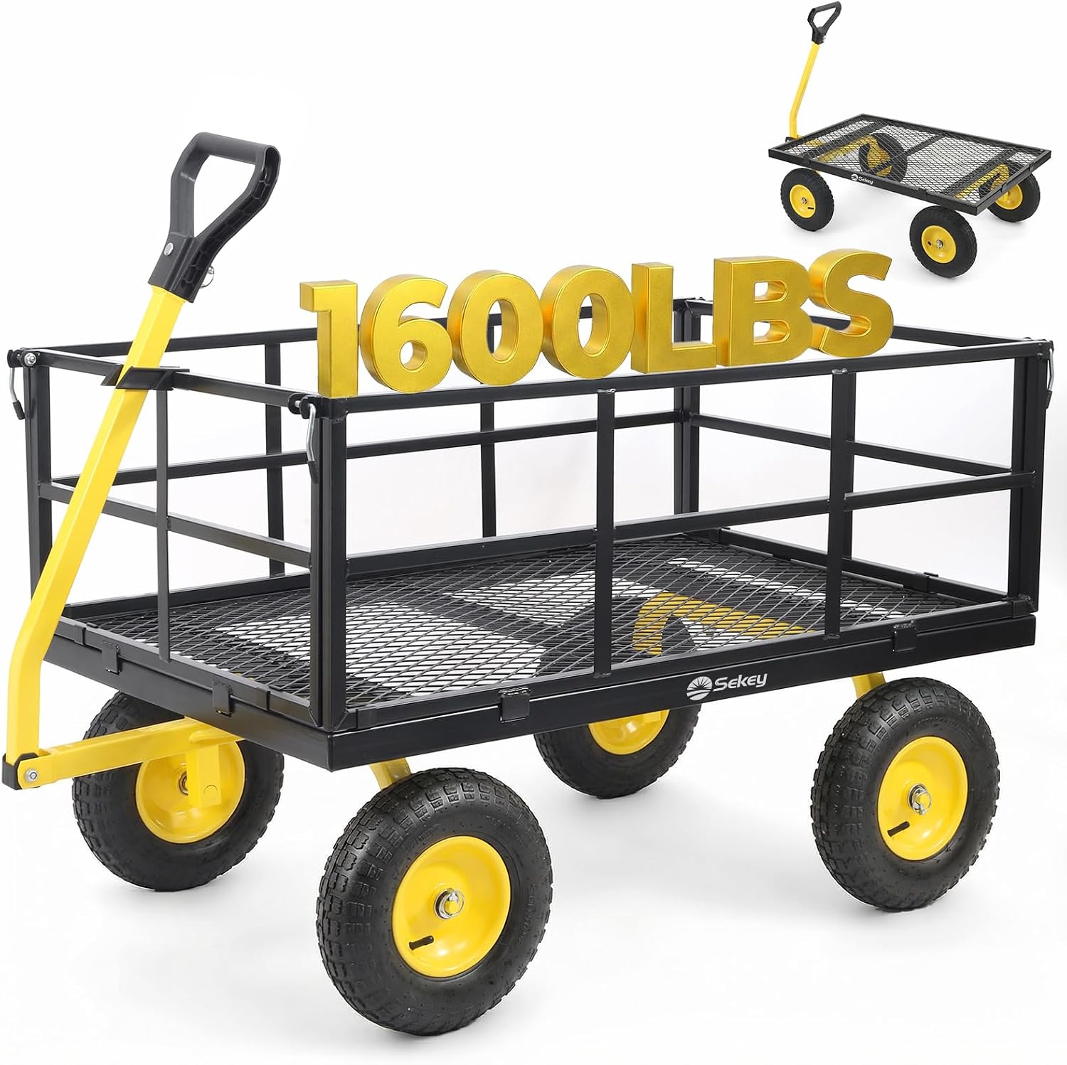 Detalle de Sekey GW18 Steel Garden Cart, 12 Cu Ft, 1,600 lb Capacity, 13-Inch Tires