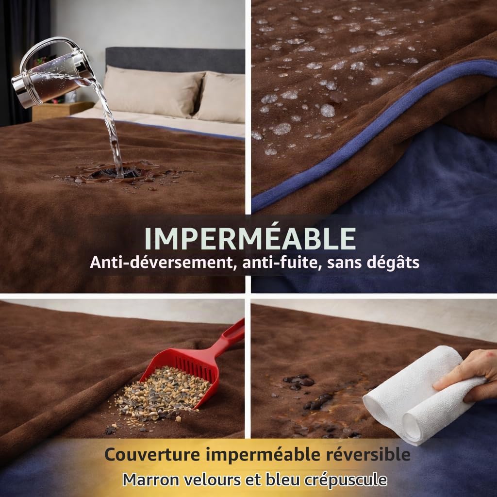 Detalle 1 de Bedding Aid BA8272 waterdichte omkeerbare flanellen deken, 203 x 229 cm