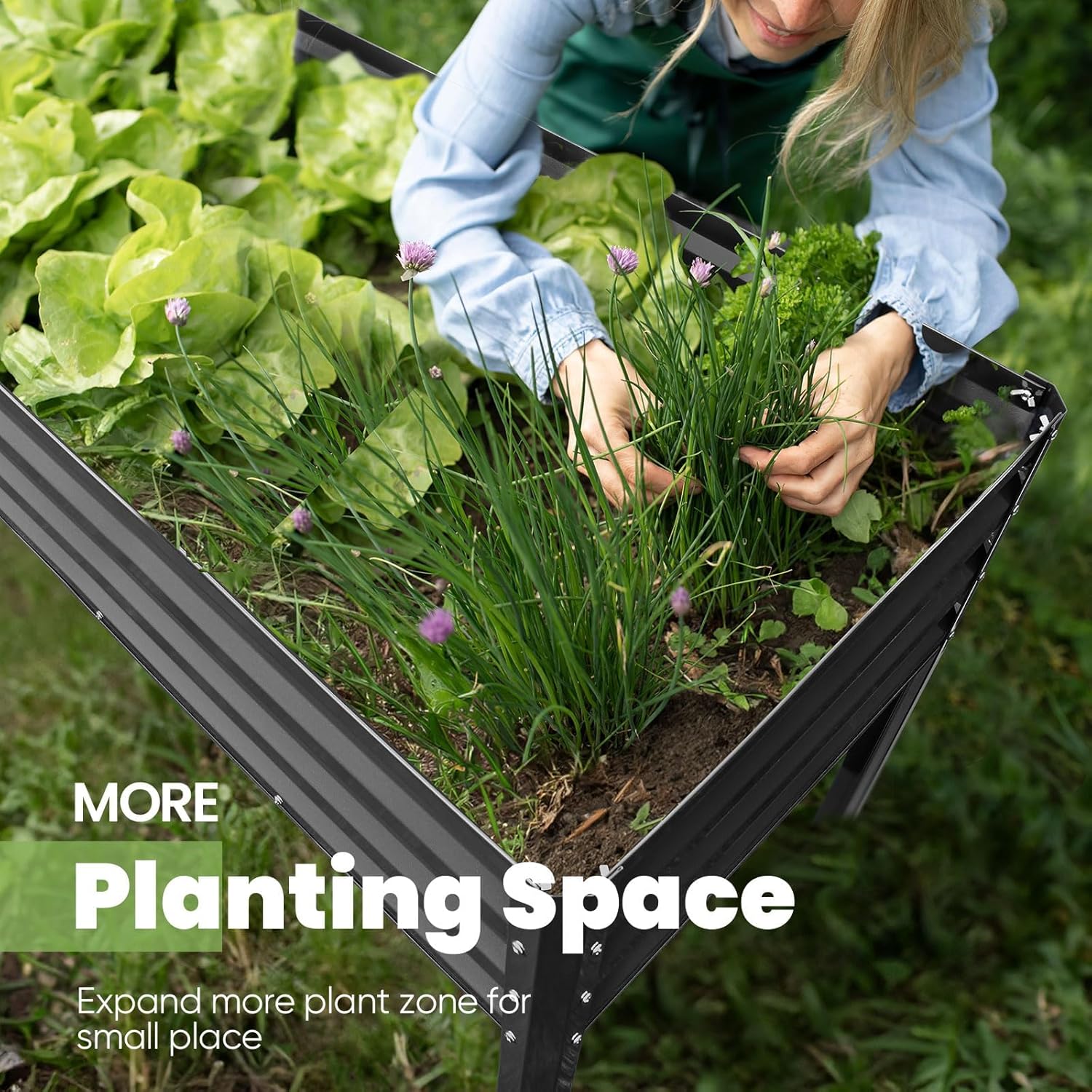 Detalle 2 de KING BIRD Raised Garden Bed with Legs (Galvanized) — Dark Grey Elevated Planter Box, 600 lb Capacity