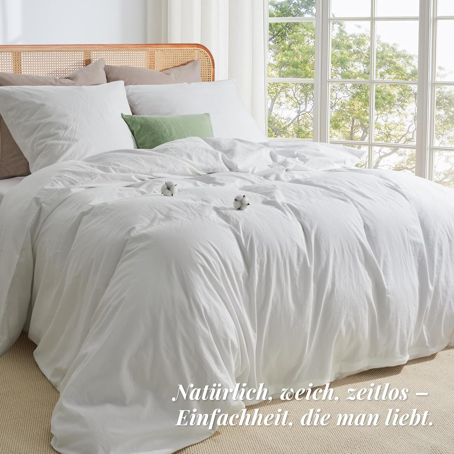 Thumbnail 1 de DuvetNova Bettwäsche 4-teilig 135x200 aus Baumwolle – Weiß mit Leinenstruktur, OEKO-TEX, inkl. 2 Kissenbezüge 80x80