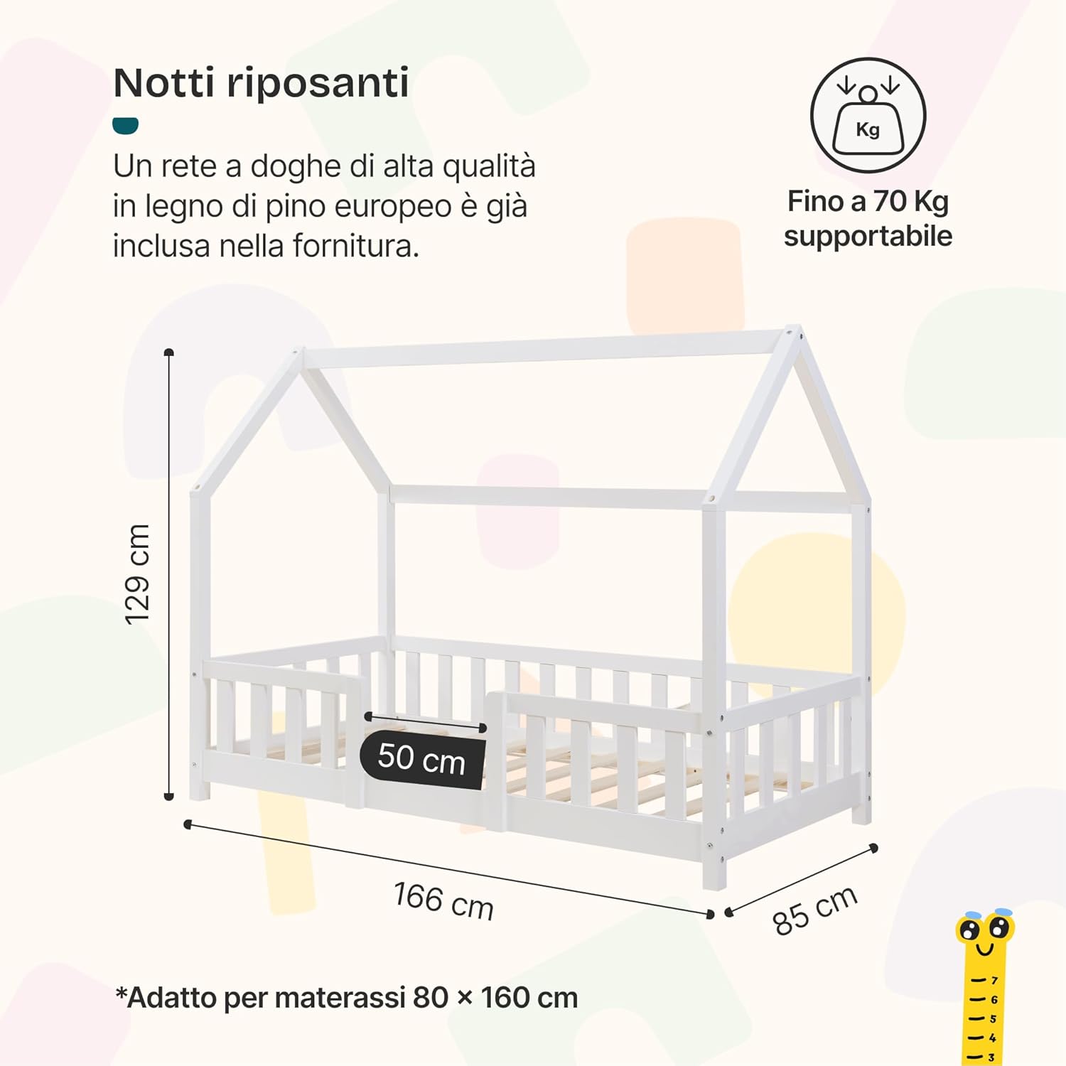 Thumbnail 1 de [en.casa] Letto casetta per cameretta singolo per bambini con barriere di protezione in legno di pino 80x160 cm bianco
