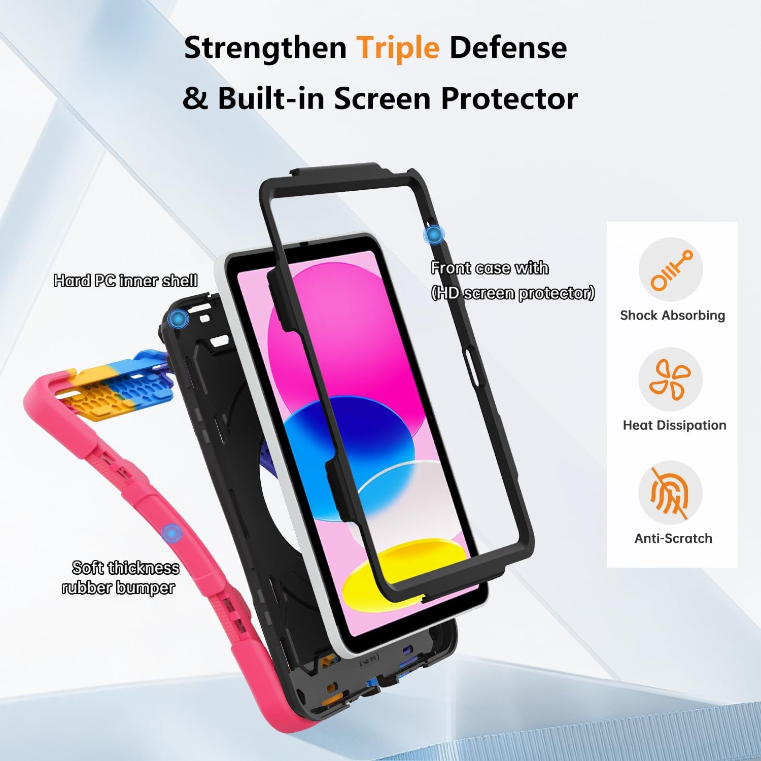 Detalle de ROSROME Case for iPad (A16) 11th/10th Gen with HD Screen Protector – Rainbow, Heavy Duty Shield